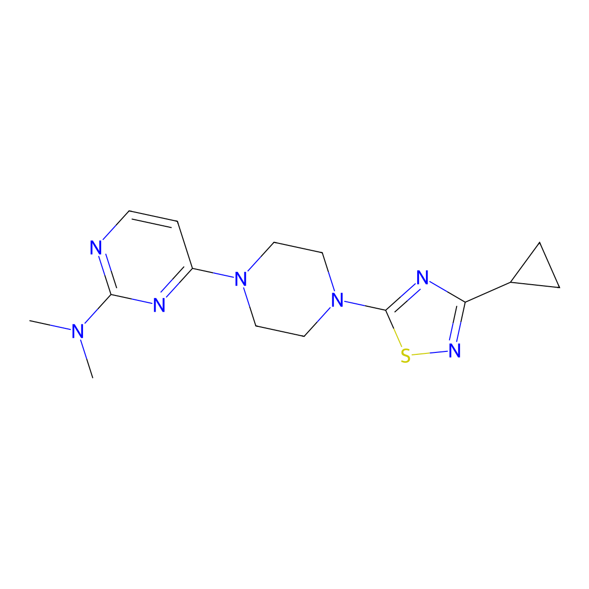 4-[4-(3-cyclopropyl-1,2,4-thiadiazol-5-yl)piperazin-1-yl]-N,N-dimethylpyrimidin-2-amine molecular structure, CAS 2742013-01-8