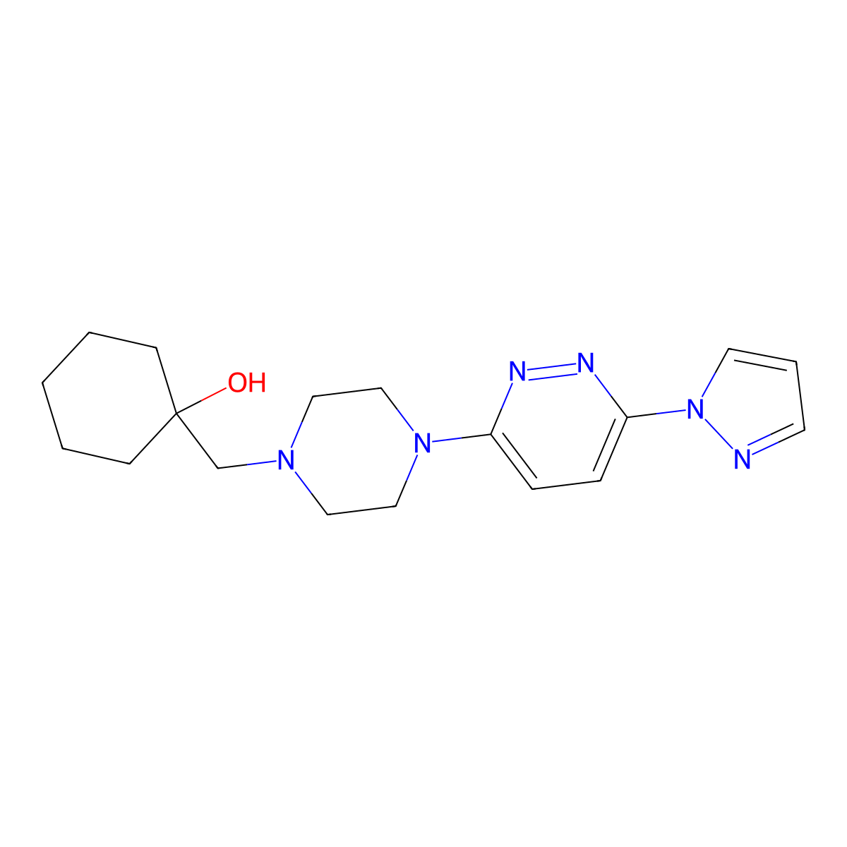 1-({4-[6-(1H-pyrazol-1-yl)pyridazin-3-yl]piperazin-1-yl}methyl)cyclohexan-1-ol molecular structure, CAS 2742013-02-9