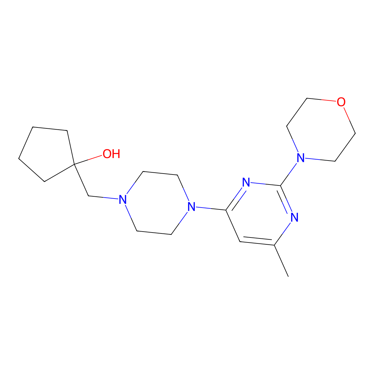 1-({4-[6-Methyl-2-(morpholin-4-yl)pyrimidin-4-yl]piperazin-1-yl}methyl)cyclopentan-1-ol molecular structure, CAS 2742013-08-5