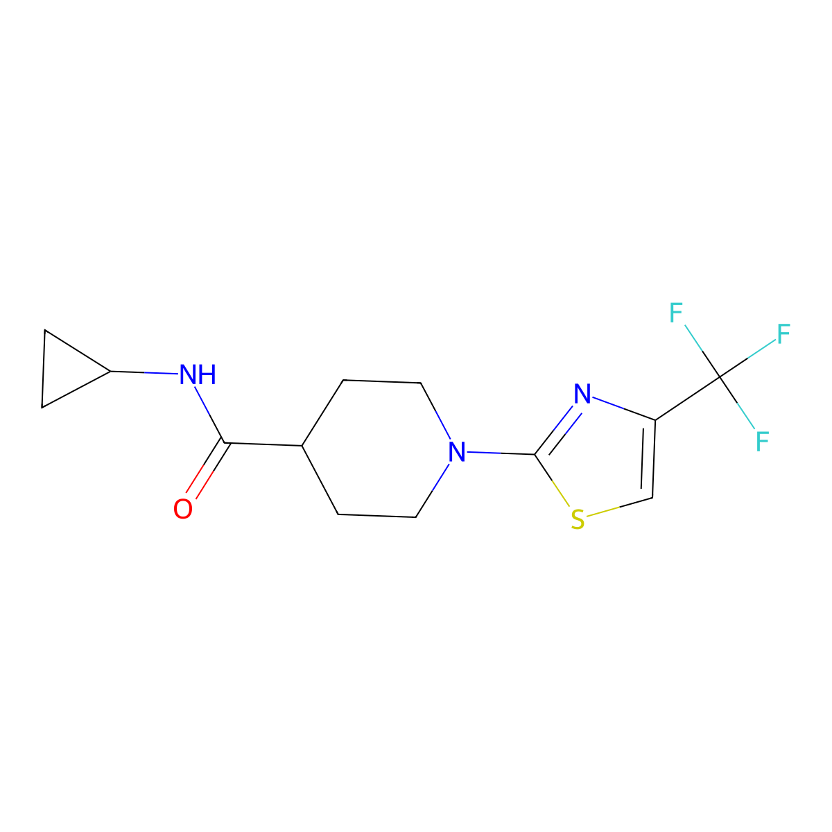 N-cyclopropyl-1-[4-(trifluoromethyl)-1,3-thiazol-2-yl]piperidine-4-carboxamide molecular structure, CAS 2742013-15-4