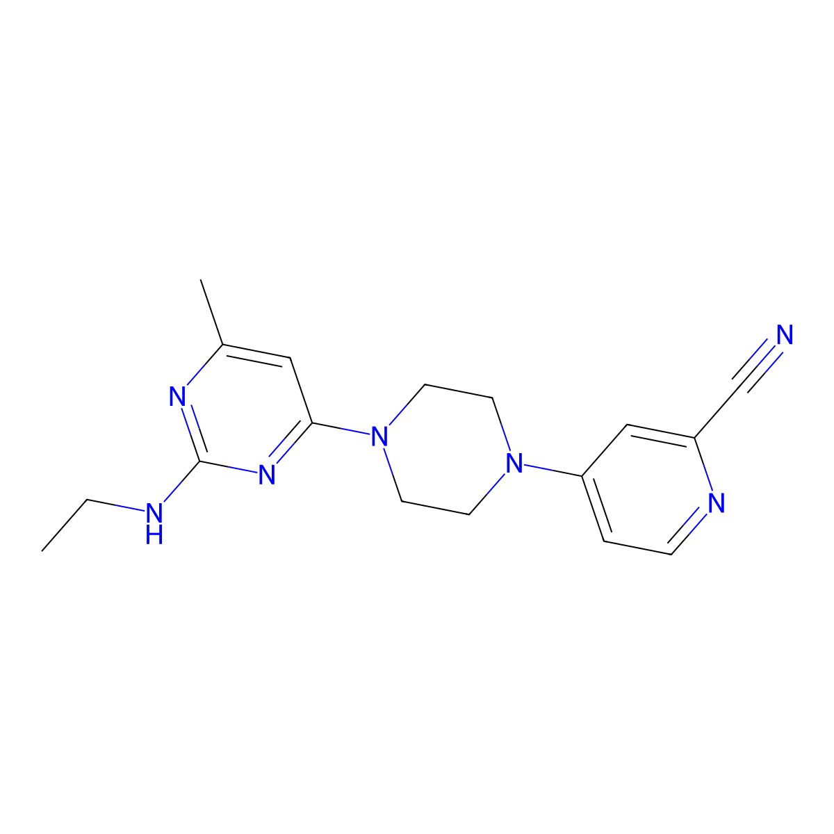 4-{4-[2-(Ethylamino)-6-methylpyrimidin-4-yl]piperazin-1-yl}pyridine-2-carbonitrile molecular structure, CAS 2742013-16-5