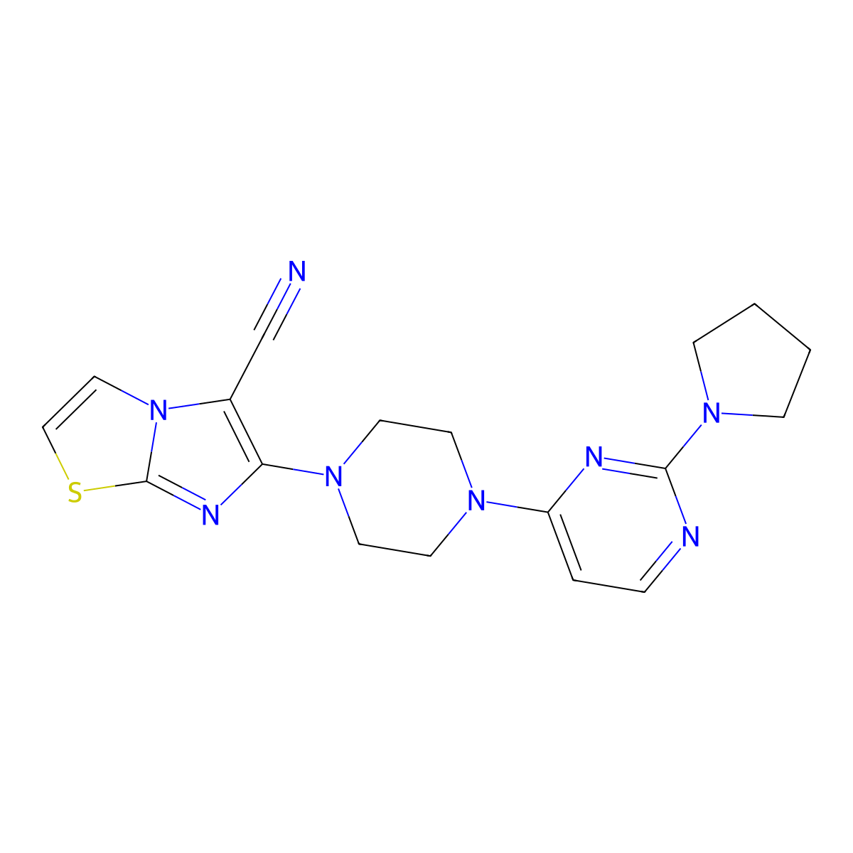 6-{4-[2-(Pyrrolidin-1-yl)pyrimidin-4-yl]piperazin-1-yl}imidazo[2,1-b][1,3]thiazole-5-carbonitrile molecular structure, CAS 2742013-17-6