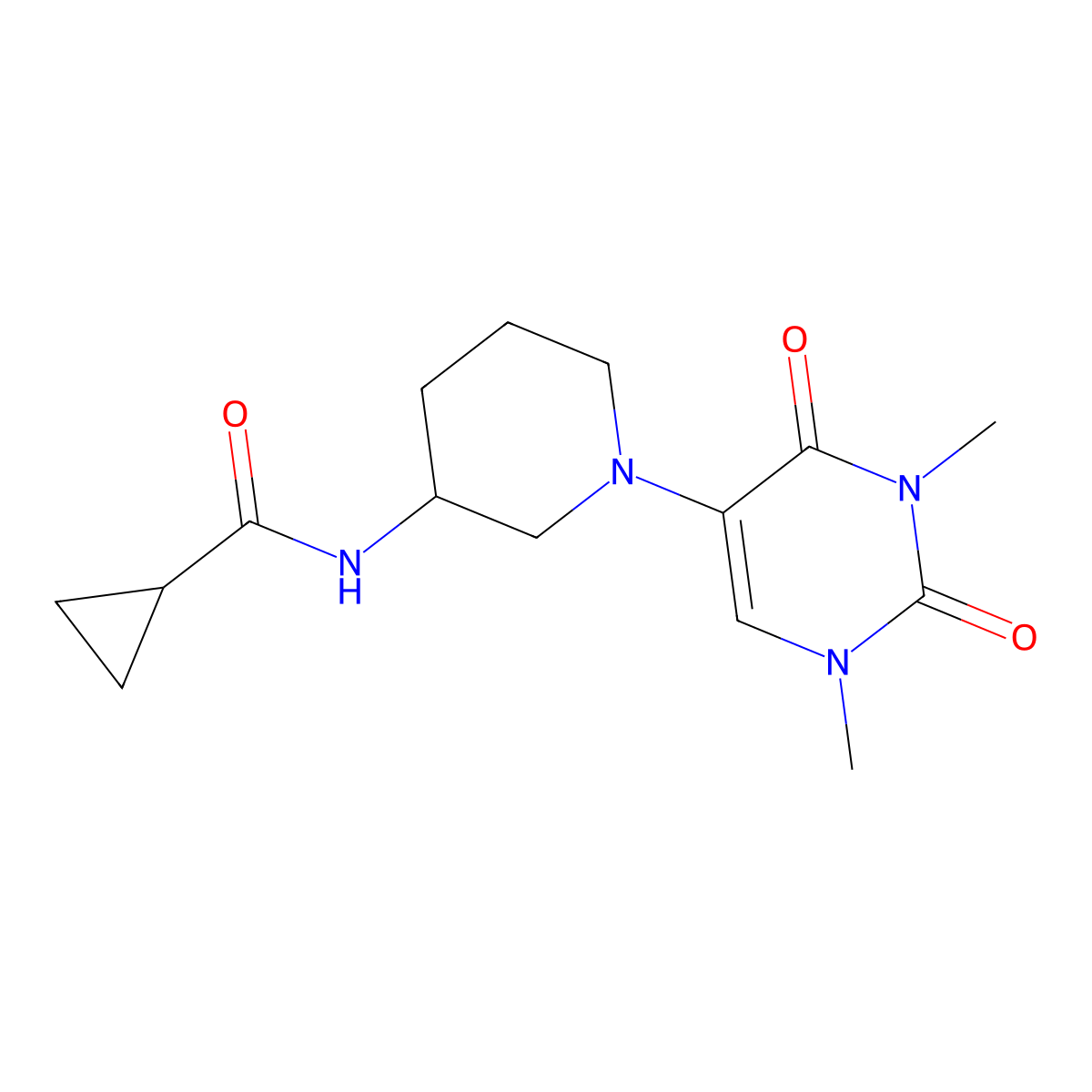 N-[1-(1,3-dimethyl-2,4-dioxo-1,2,3,4-tetrahydropyrimidin-5-yl)piperidin-3-yl]cyclopropanecarboxamide molecular structure, CAS 2742013-20-1