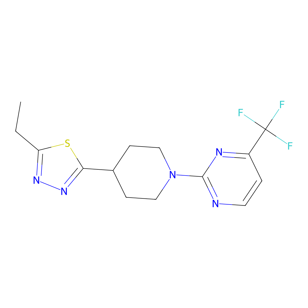 2-[4-(5-Ethyl-1,3,4-thiadiazol-2-yl)piperidin-1-yl]-4-(trifluoromethyl)pyrimidine molecular structure, CAS 2742013-22-3