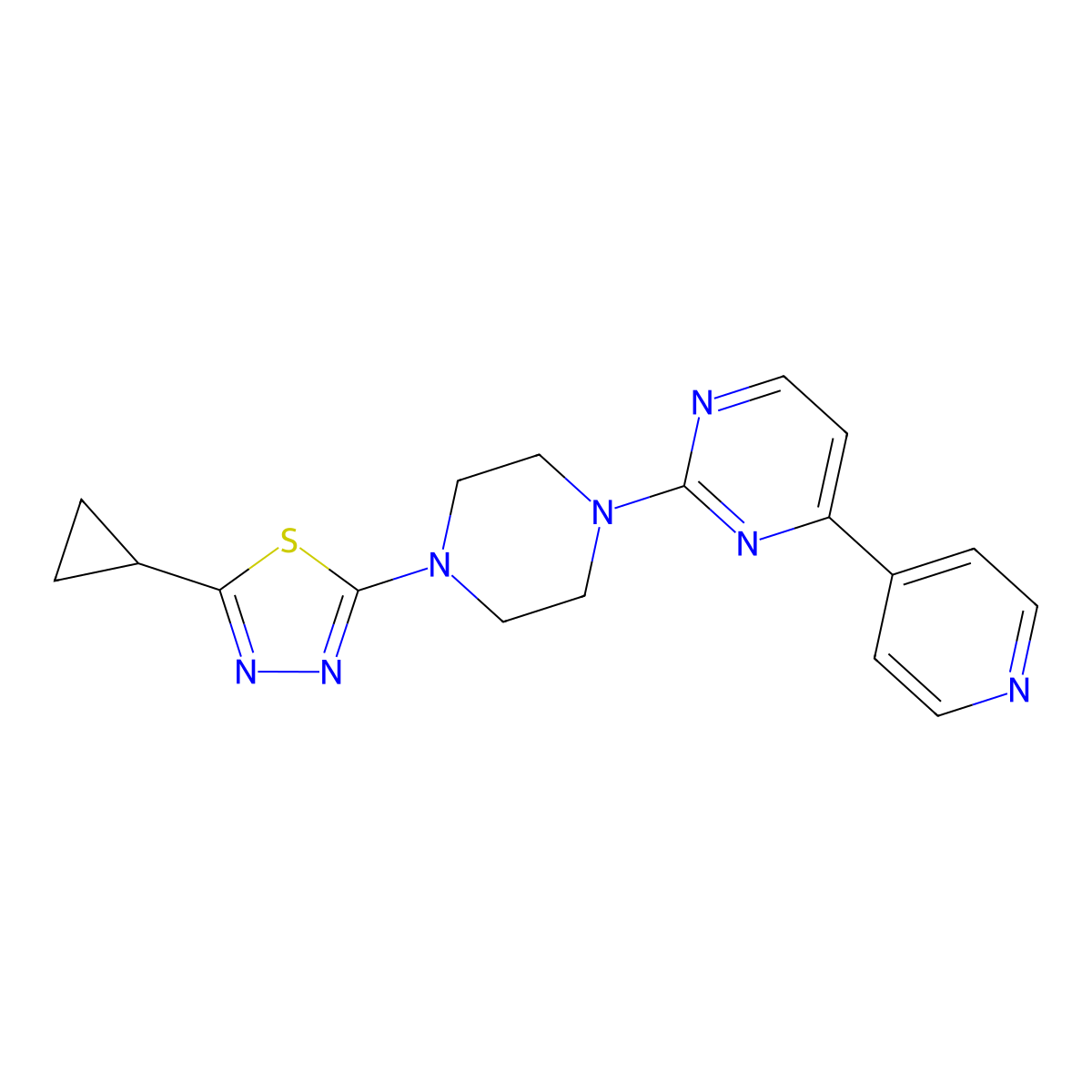2-[4-(5-Cyclopropyl-1,3,4-thiadiazol-2-yl)piperazin-1-yl]-4-(pyridin-4-yl)pyrimidine molecular structure, CAS 2742013-23-4