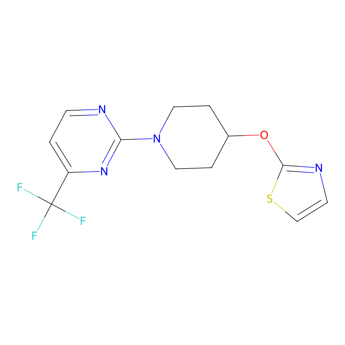 2-[4-(1,3-Thiazol-2-yloxy)piperidin-1-yl]-4-(trifluoromethyl)pyrimidine molecular structure, CAS 2742013-24-5