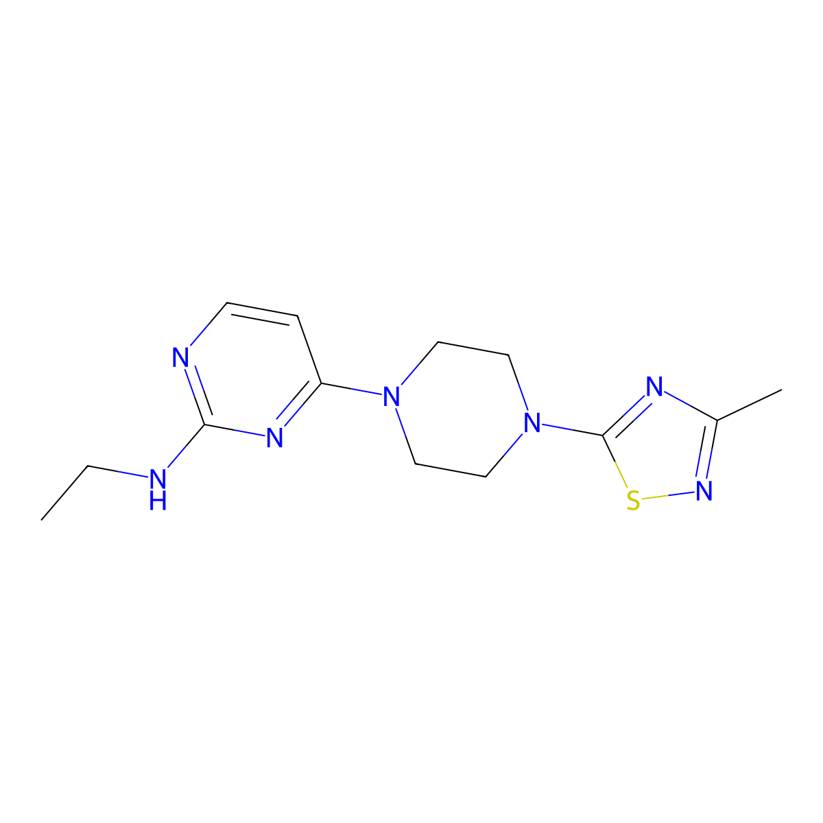 N-ethyl-4-[4-(3-methyl-1,2,4-thiadiazol-5-yl)piperazin-1-yl]pyrimidin-2-amine molecular structure, CAS 2742013-27-8
