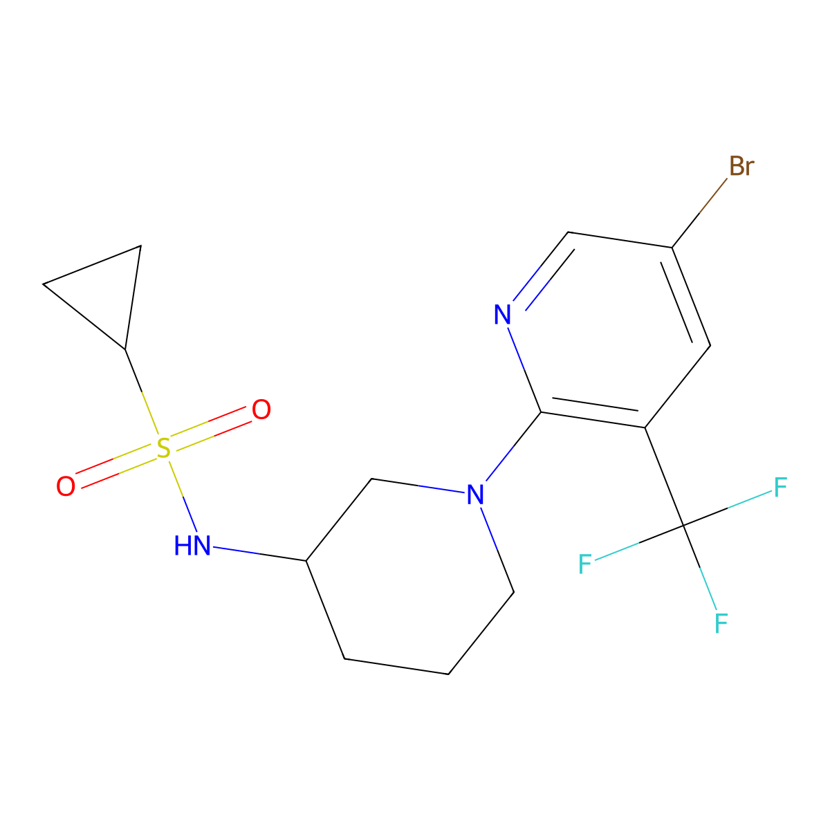 N-{1-[5-bromo-3-(trifluoromethyl)pyridin-2-yl]piperidin-3-yl}cyclopropanesulfonamide molecular structure, CAS 2742013-29-0