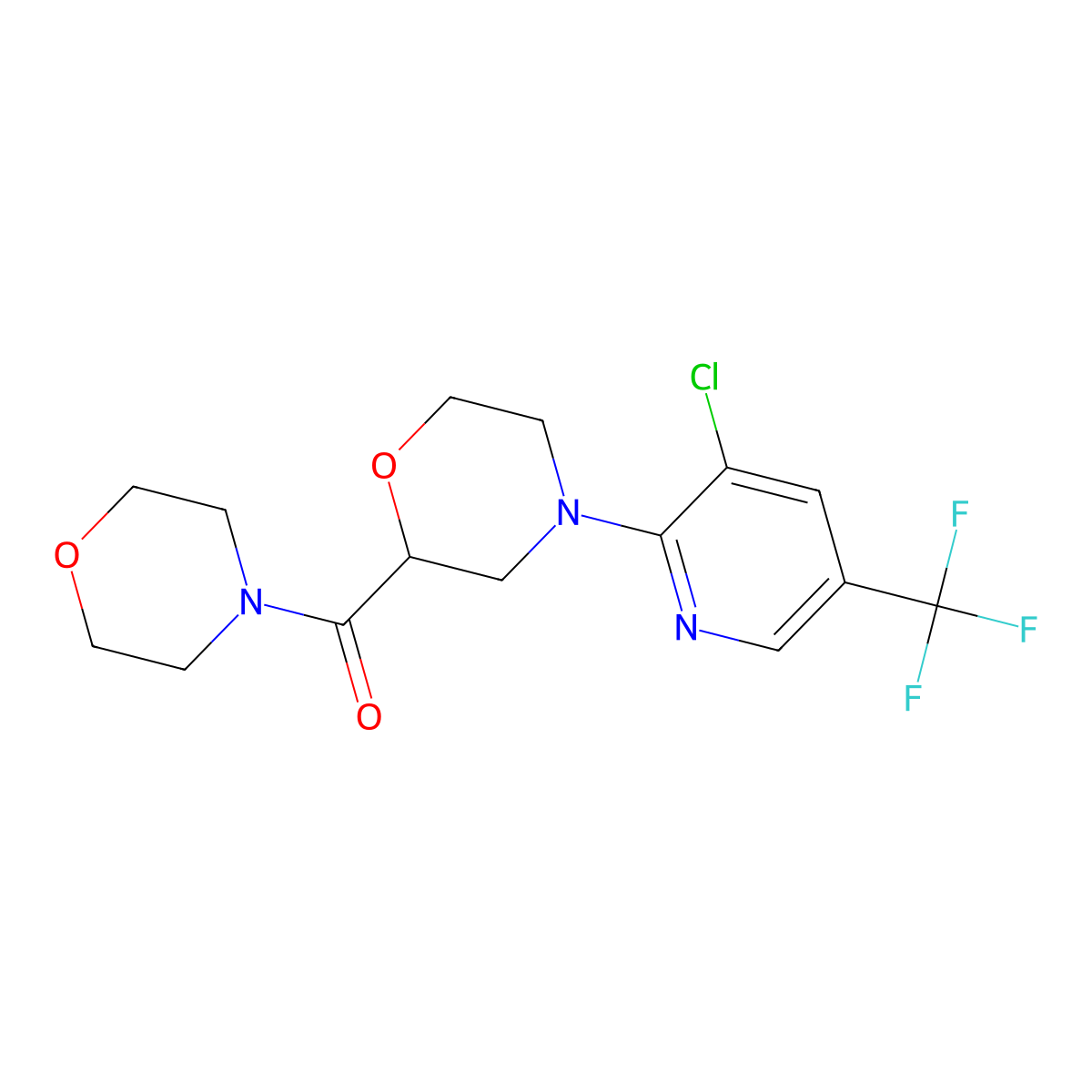 4-[3-Chloro-5-(trifluoromethyl)pyridin-2-yl]-2-(morpholine-4-carbonyl)morpholine molecular structure, CAS 2742013-33-6