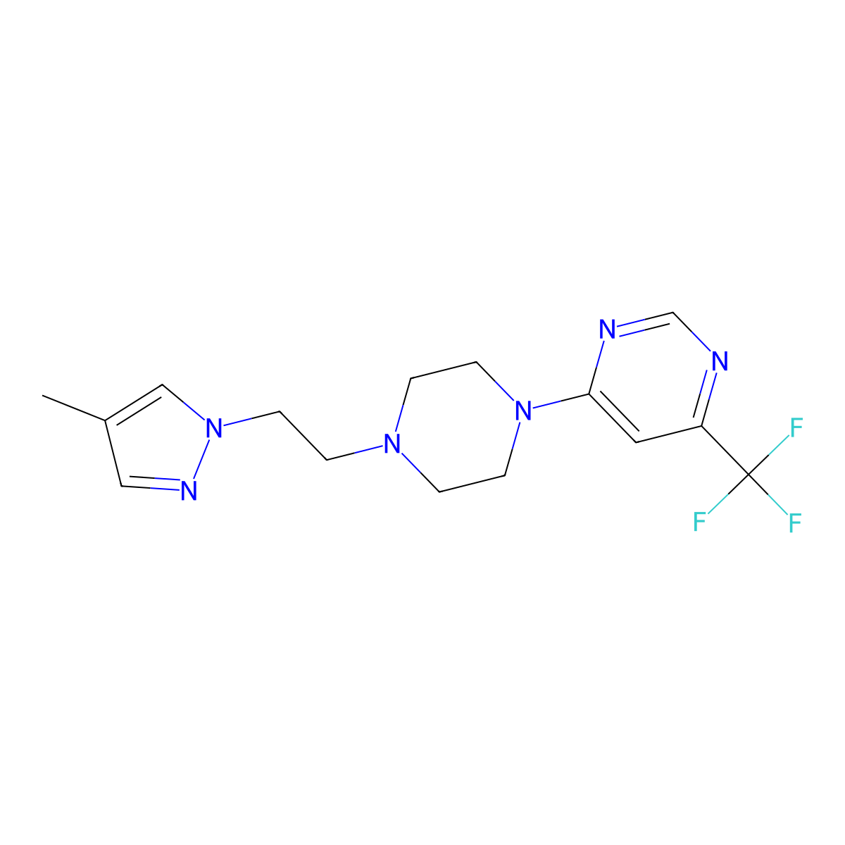 4-{4-[2-(4-methyl-1H-pyrazol-1-yl)ethyl]piperazin-1-yl}-6-(trifluoromethyl)pyrimidine molecular structure, CAS 2742013-35-8
