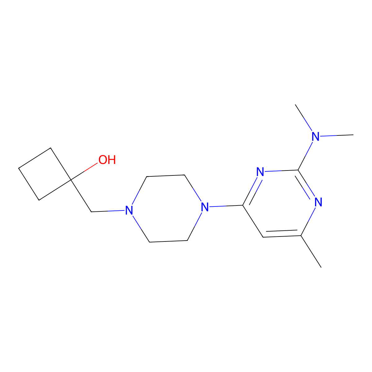 1-({4-[2-(Dimethylamino)-6-methylpyrimidin-4-yl]piperazin-1-yl}methyl)cyclobutan-1-ol molecular structure, CAS 2742013-52-9