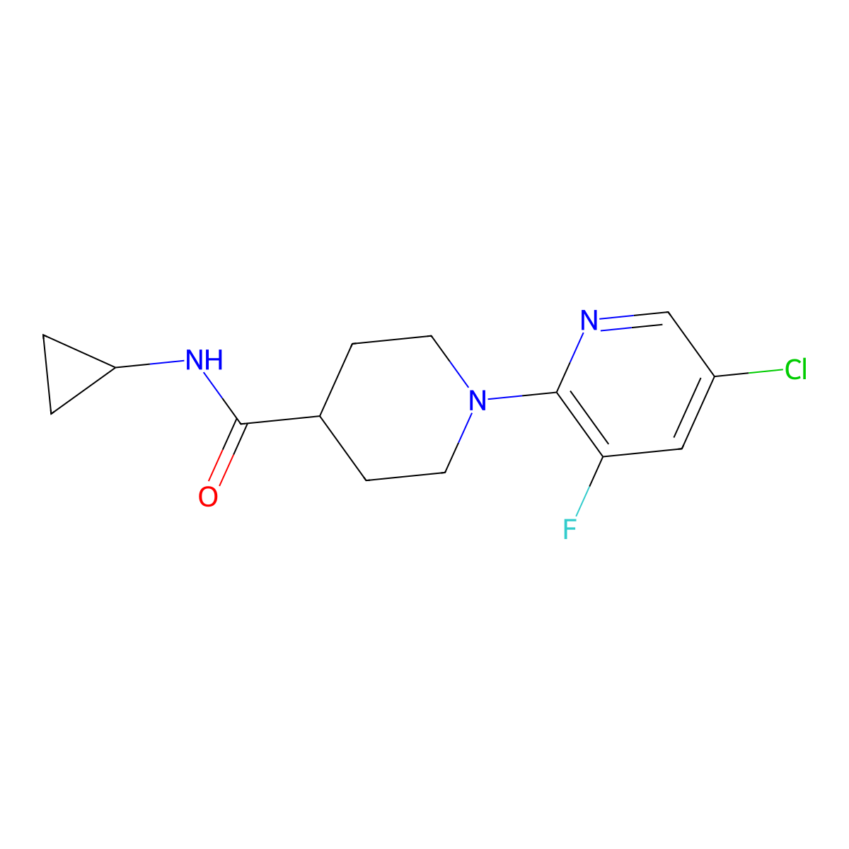 1-(5-chloro-3-fluoropyridin-2-yl)-N-cyclopropylpiperidine-4-carboxamide molecular structure, CAS 2742013-57-4
