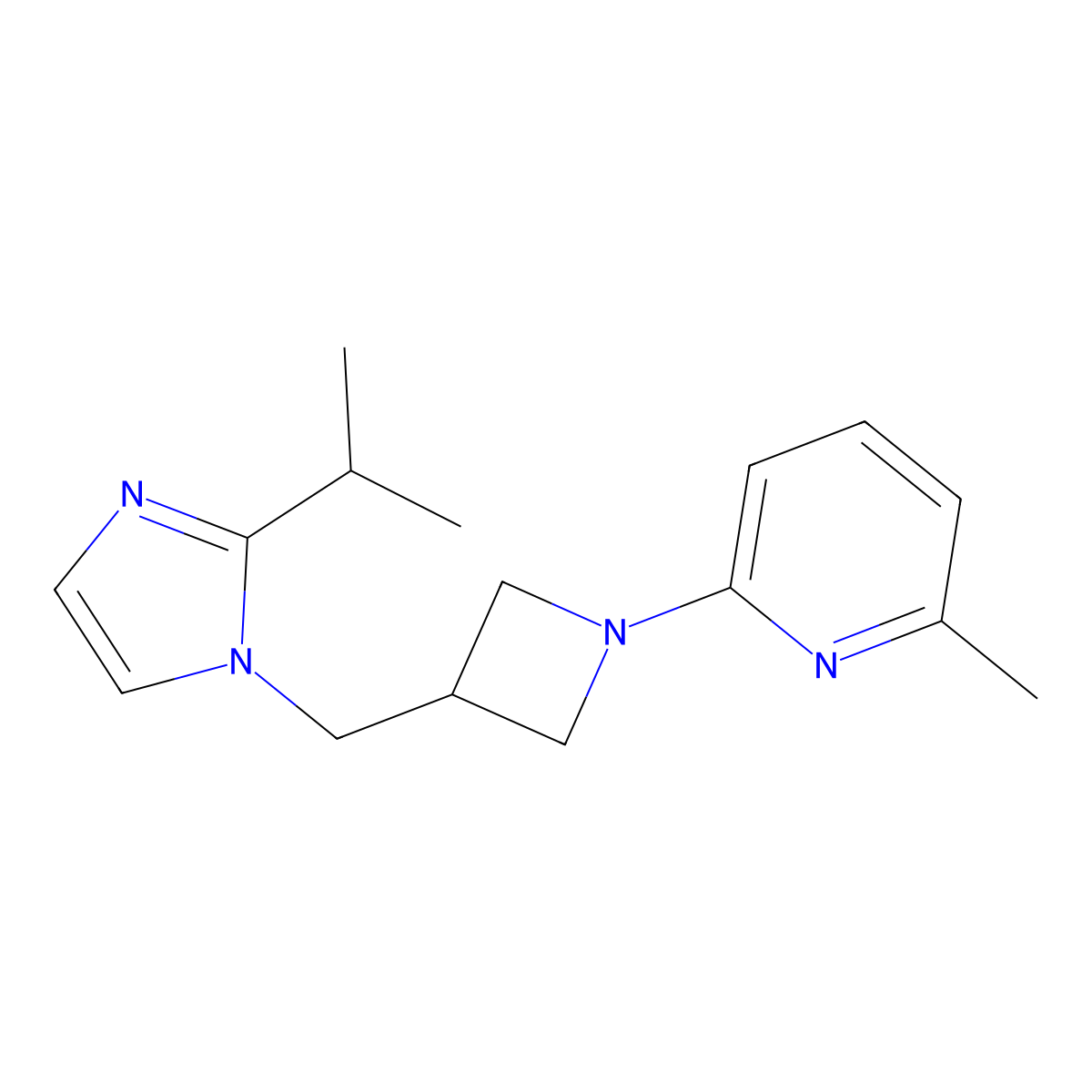 2-methyl-6-(3-{[2-(propan-2-yl)-1H-imidazol-1-yl]methyl}azetidin-1-yl)pyridine molecular structure, CAS 2742013-58-5