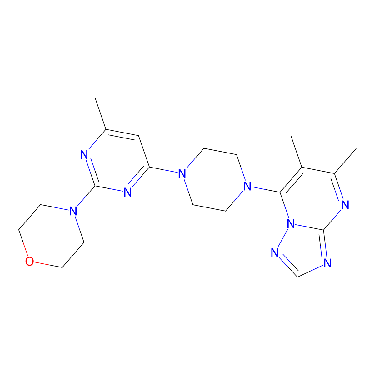 4-[4-(4-{5,6-Dimethyl-[1,2,4]triazolo[1,5-a]pyrimidin-7-yl}piperazin-1-yl)-6-methylpyrimidin-2-yl]morpholine molecular structure, CAS 2742013-62-1