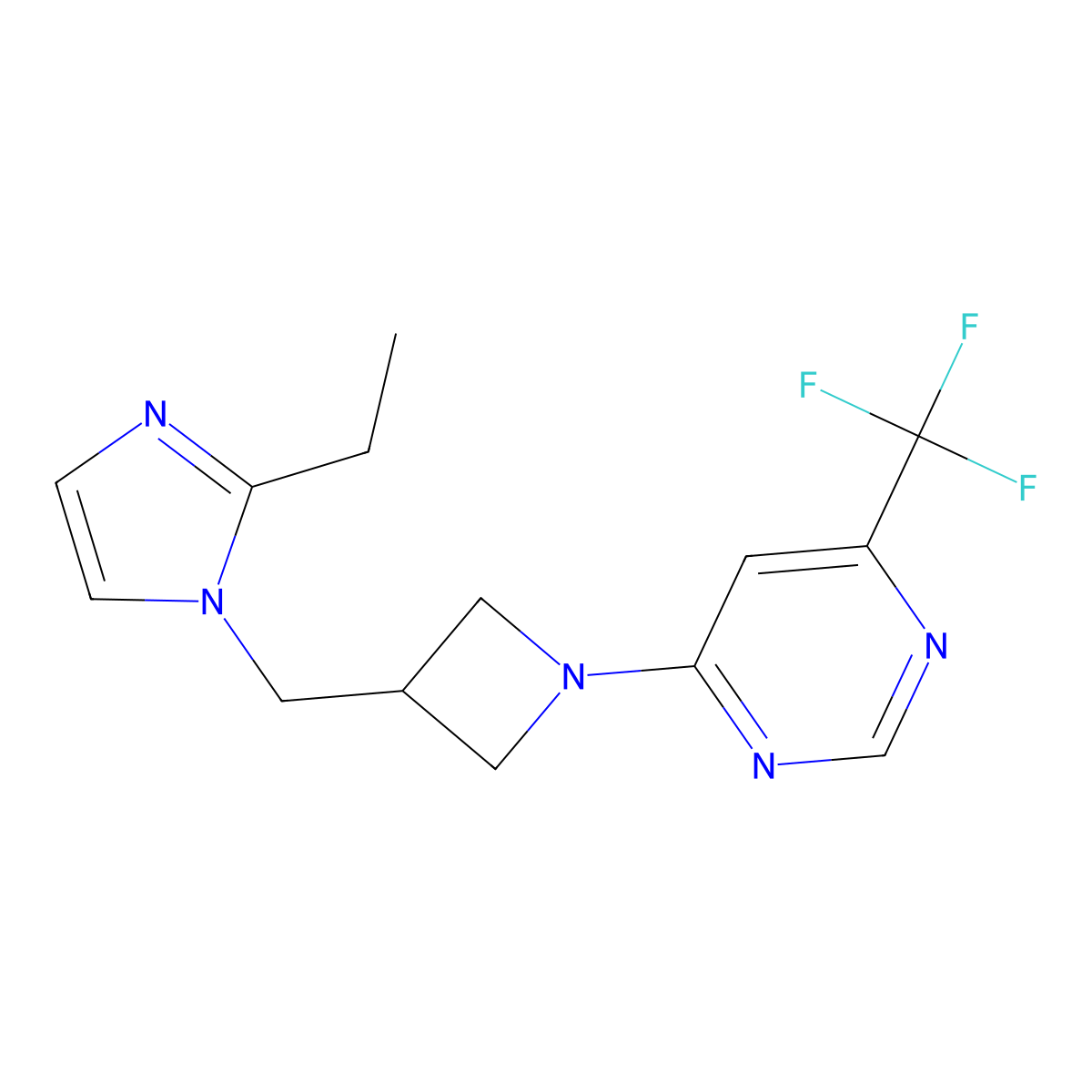 4-{3-[(2-ethyl-1H-imidazol-1-yl)methyl]azetidin-1-yl}-6-(trifluoromethyl)pyrimidine molecular structure, CAS 2742013-65-4