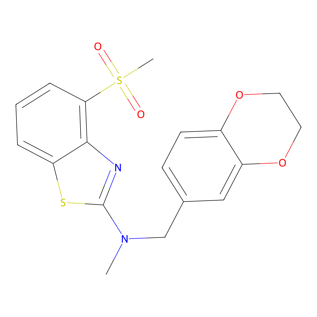 N-[(2,3-dihydro-1,4-benzodioxin-6-yl)methyl]-4-methanesulfonyl-N-methyl-1,3-benzothiazol-2-amine molecular structure, CAS 2742013-68-7