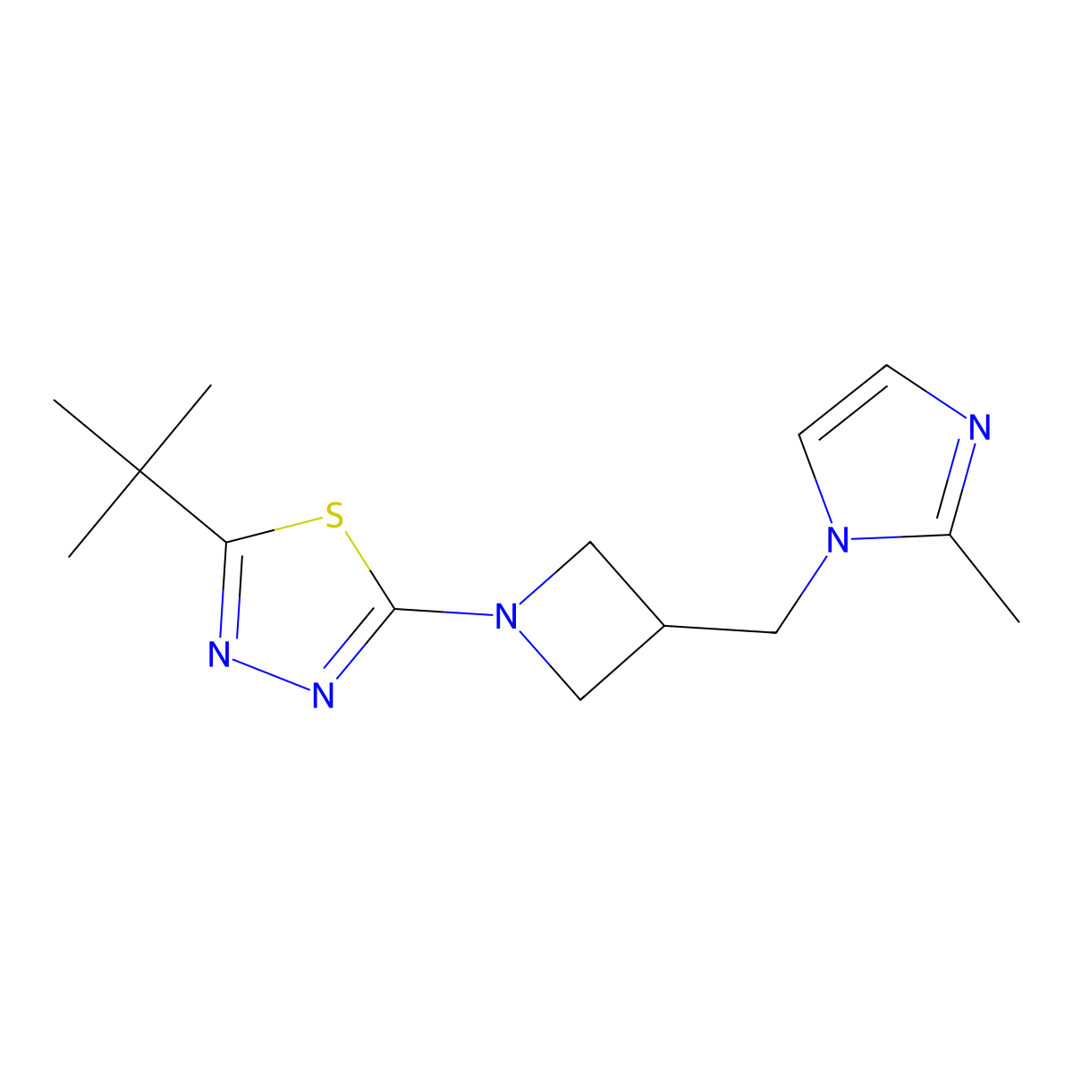 2-tert-butyl-5-{3-[(2-methyl-1H-imidazol-1-yl)methyl]azetidin-1-yl}-1,3,4-thiadiazole molecular structure, CAS 2742013-70-1