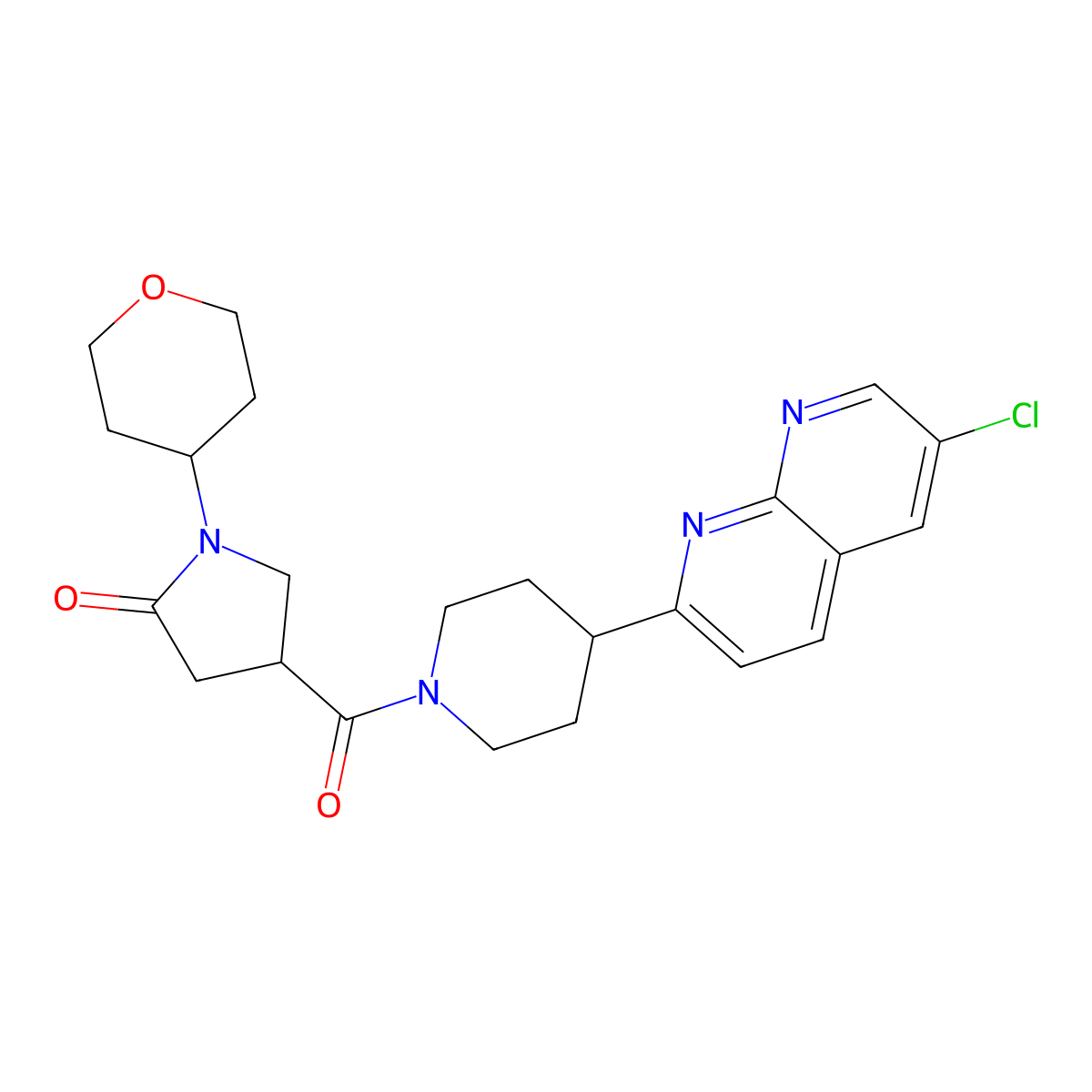 4-[4-(6-Chloro-1,8-naphthyridin-2-yl)piperidine-1-carbonyl]-1-(oxan-4-yl)pyrrolidin-2-one molecular structure, CAS 2742013-76-7