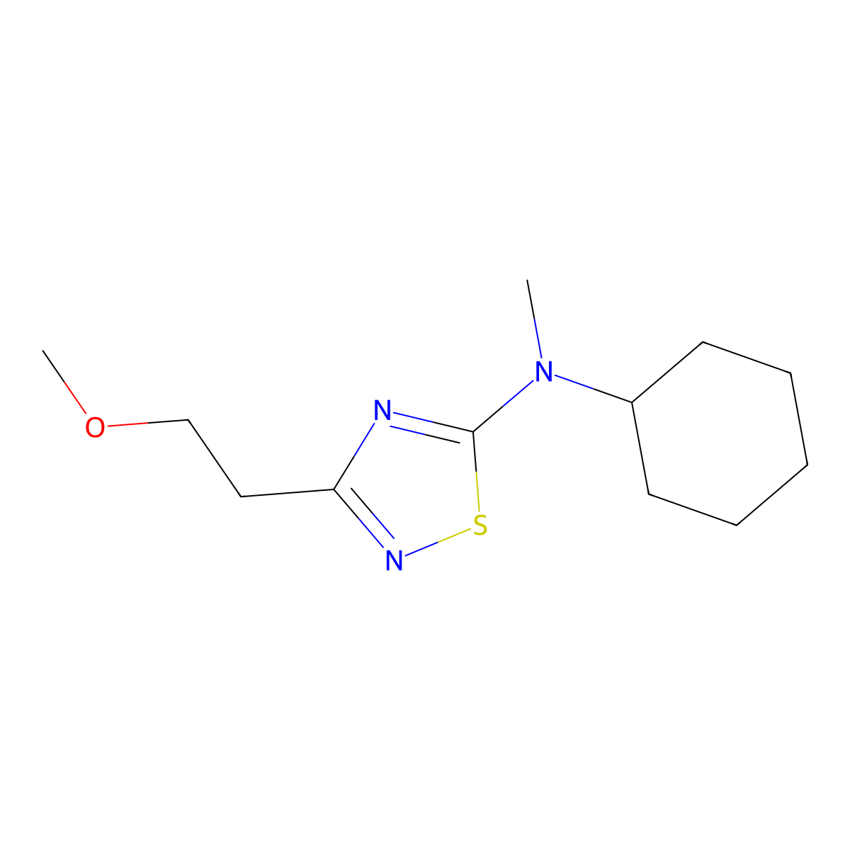 N-cyclohexyl-3-(2-methoxyethyl)-N-methyl-1,2,4-thiadiazol-5-amine molecular structure, CAS 2742013-80-3