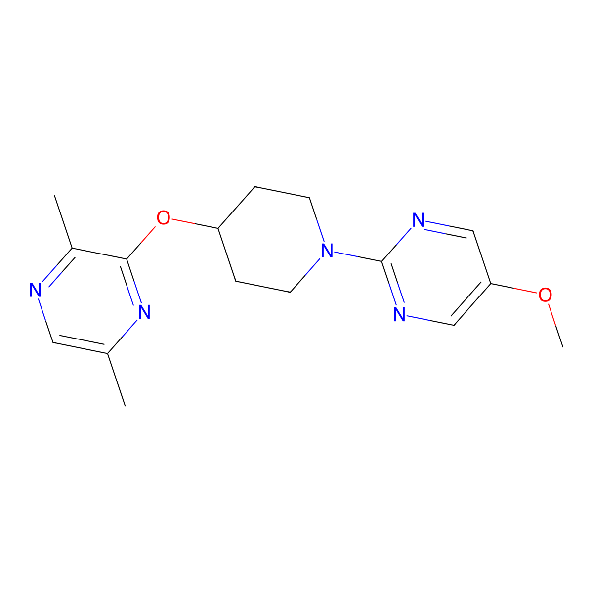 3-[1-(5-Methoxypyrimidin-2-yl)piperidin-4-yl]oxy-2,5-dimethylpyrazine molecular structure, CAS 2742013-81-4