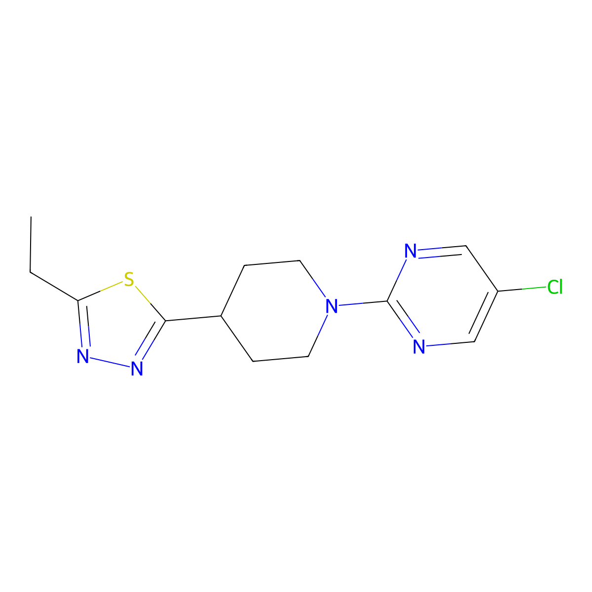 5-Chloro-2-[4-(5-ethyl-1,3,4-thiadiazol-2-yl)piperidin-1-yl]pyrimidine molecular structure, CAS 2742013-84-7
