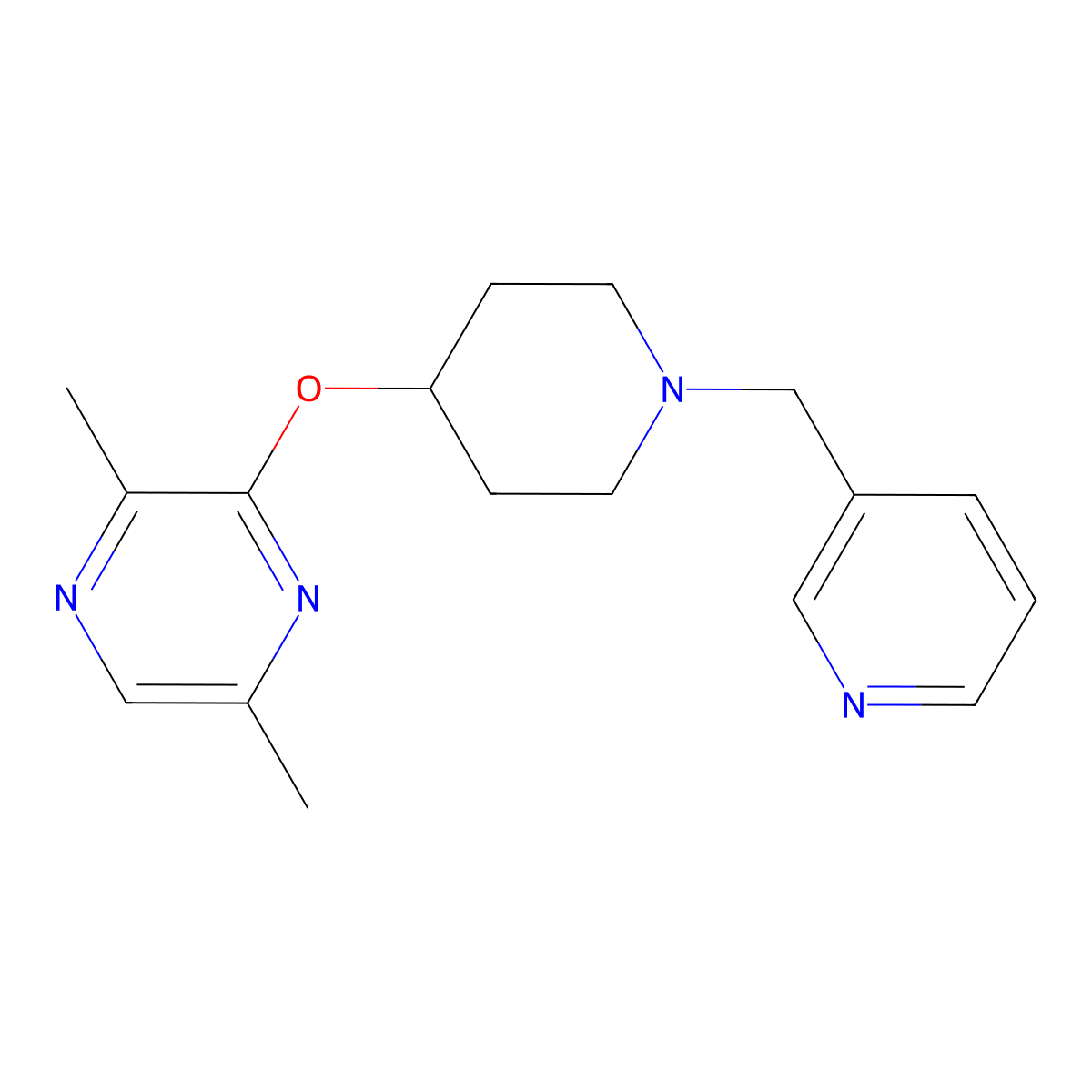 2,5-Dimethyl-3-({1-[(pyridin-3-yl)methyl]piperidin-4-yl}oxy)pyrazine molecular structure, CAS 2742013-92-7