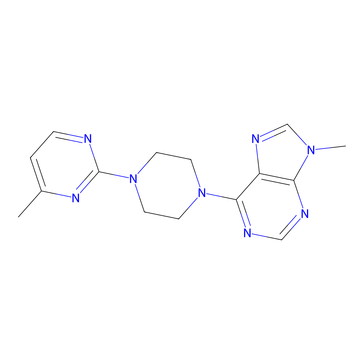 9-methyl-6-[4-(4-methylpyrimidin-2-yl)piperazin-1-yl]-9H-purine molecular structure, CAS 2742013-93-8