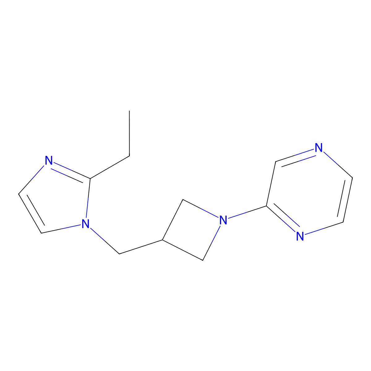 2-{3-[(2-ethyl-1H-imidazol-1-yl)methyl]azetidin-1-yl}pyrazine molecular structure, CAS 2742014-05-5