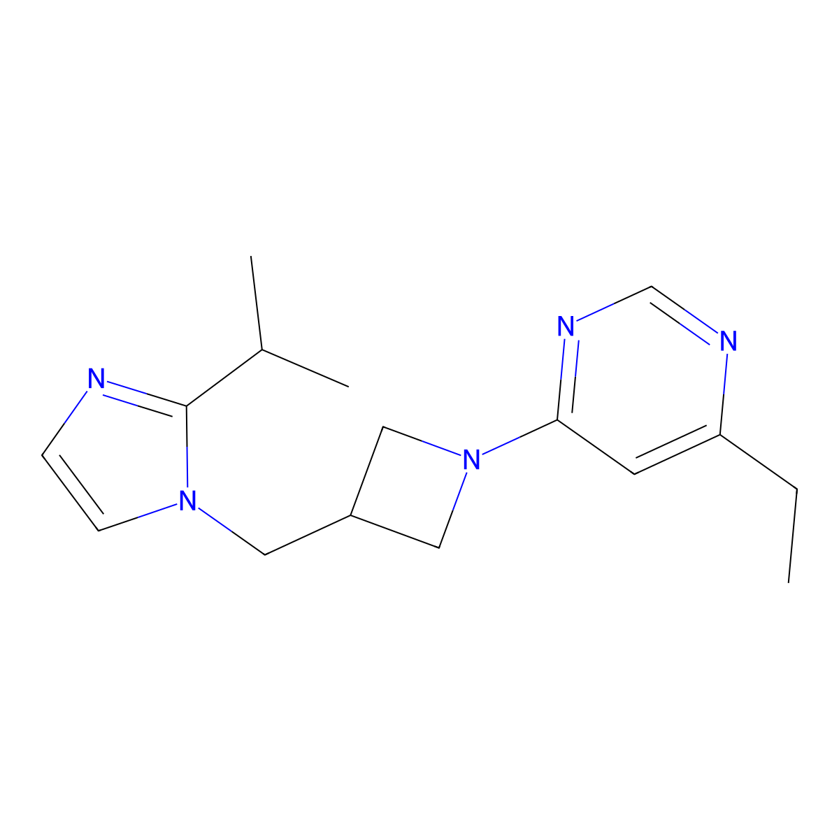 4-ethyl-6-(3-{[2-(propan-2-yl)-1H-imidazol-1-yl]methyl}azetidin-1-yl)pyrimidine molecular structure, CAS 2742014-07-7