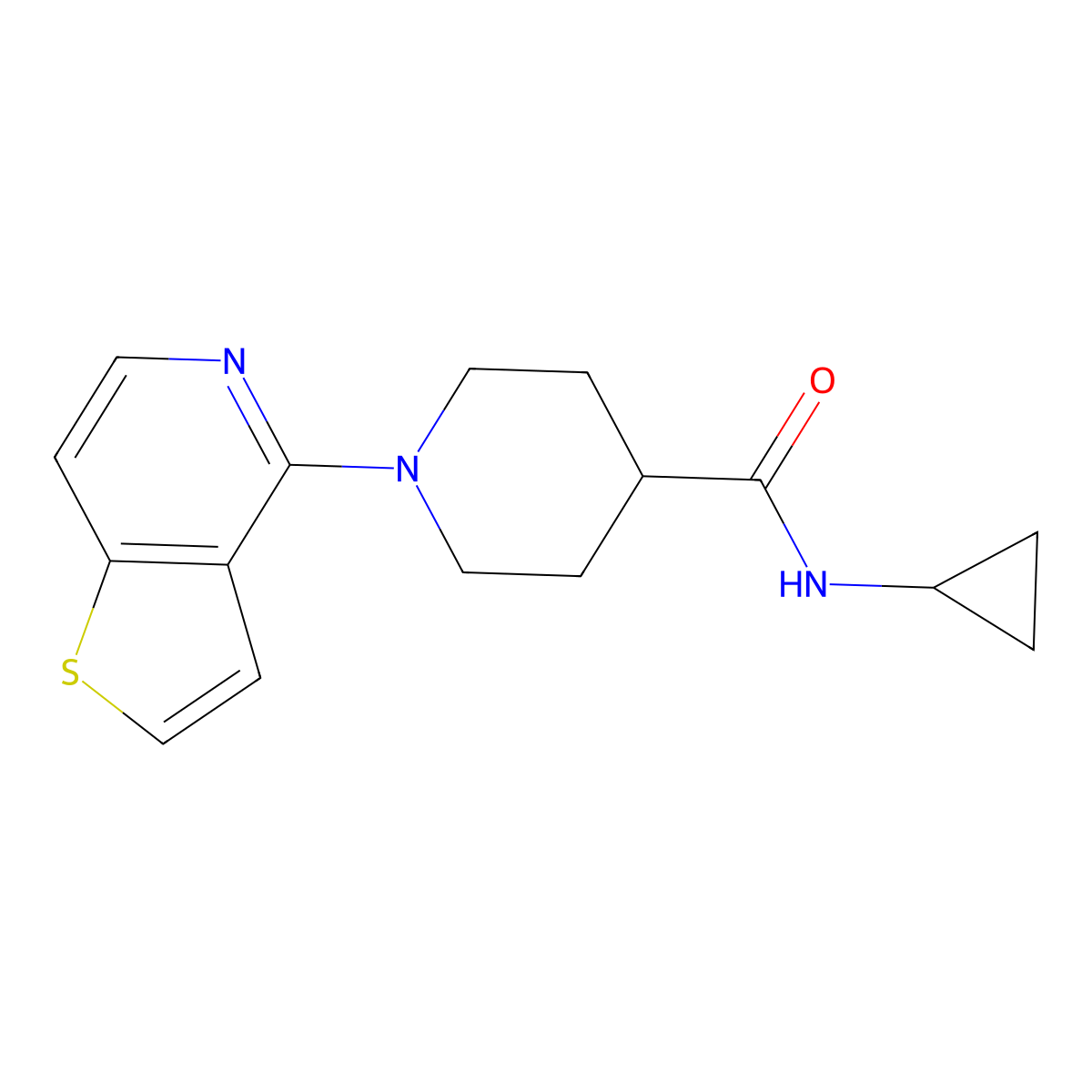 N-cyclopropyl-1-{thieno[3,2-c]pyridin-4-yl}piperidine-4-carboxamide molecular structure, CAS 2742014-08-8