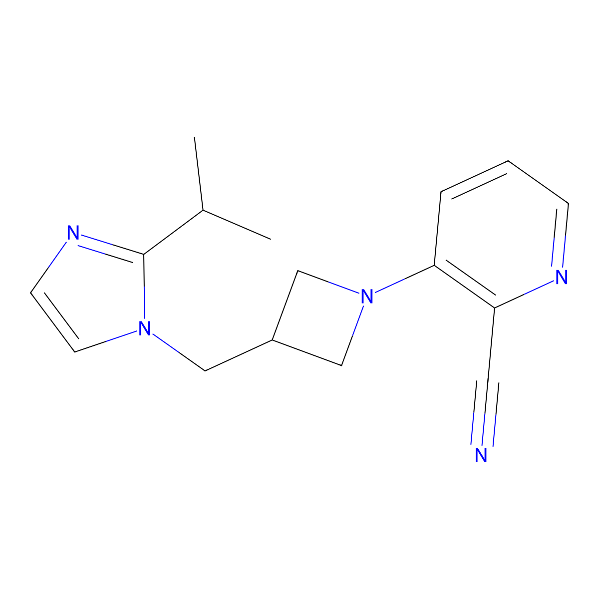 3-(3-{[2-(propan-2-yl)-1H-imidazol-1-yl]methyl}azetidin-1-yl)pyridine-2-carbonitrile molecular structure, CAS 2742014-13-5
