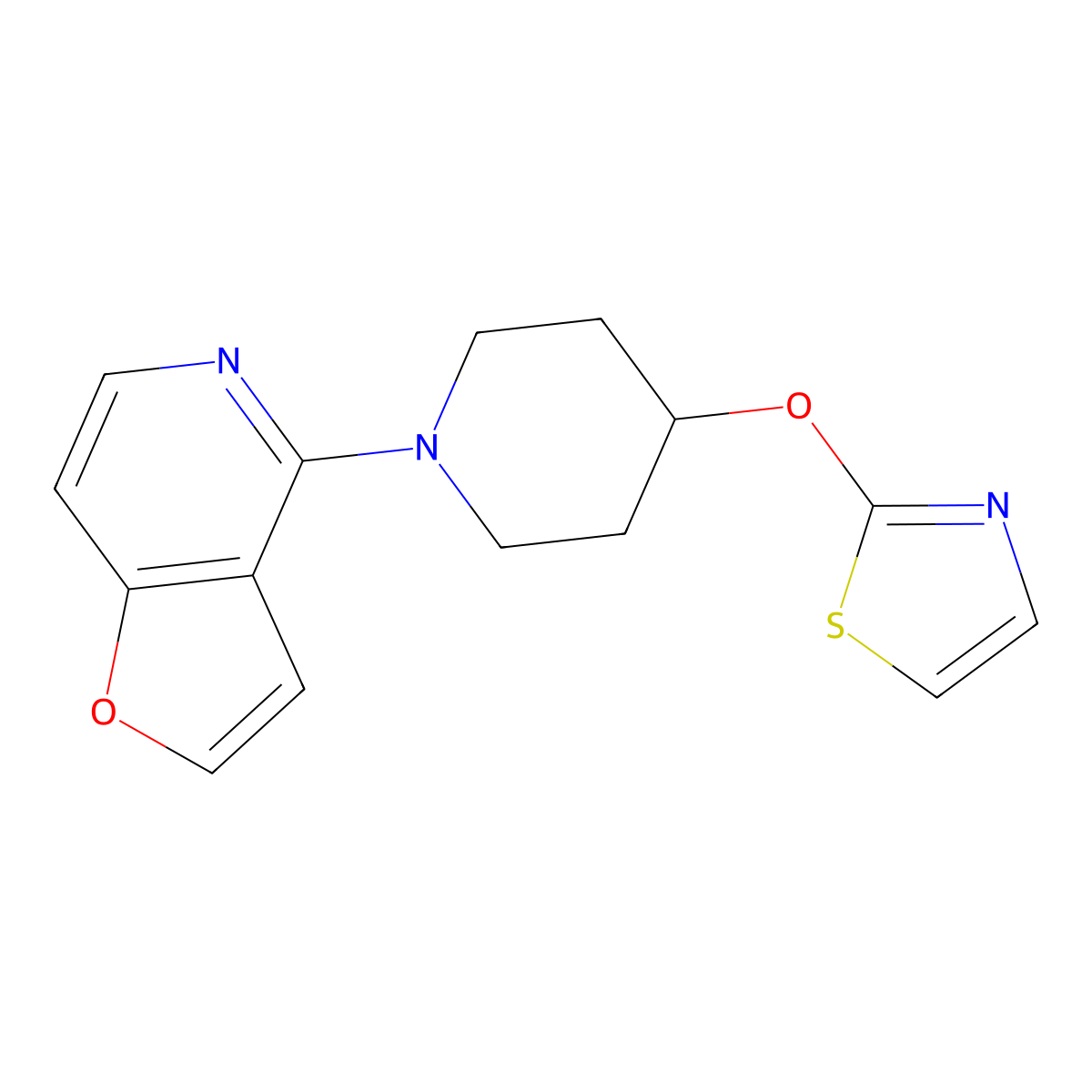 1-{Furo[3,2-c]pyridin-4-yl}-4-(1,3-thiazol-2-yloxy)piperidine molecular structure, CAS 2742014-15-7