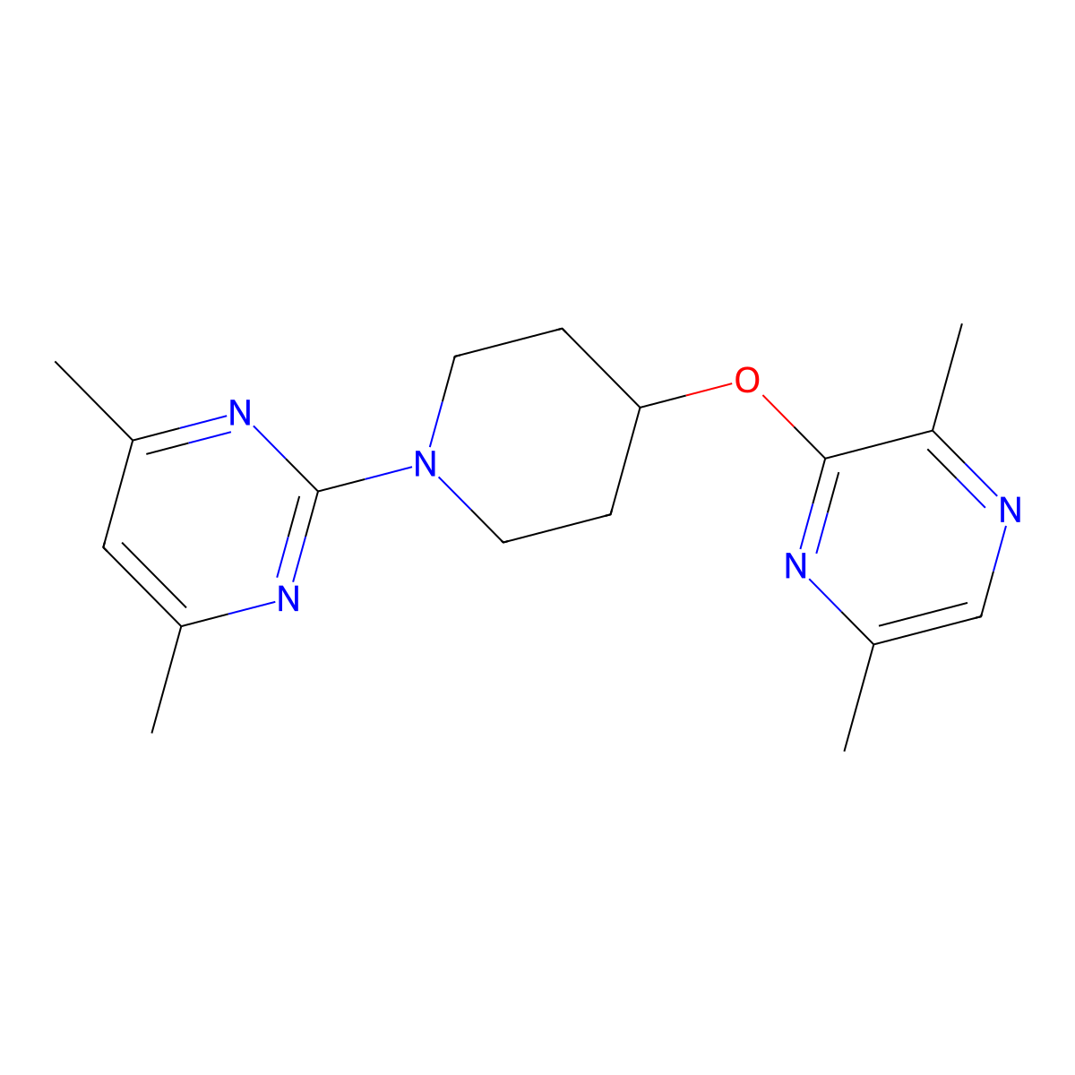 2-{4-[(3,6-Dimethylpyrazin-2-yl)oxy]piperidin-1-yl}-4,6-dimethylpyrimidine molecular structure, CAS 2742014-17-9