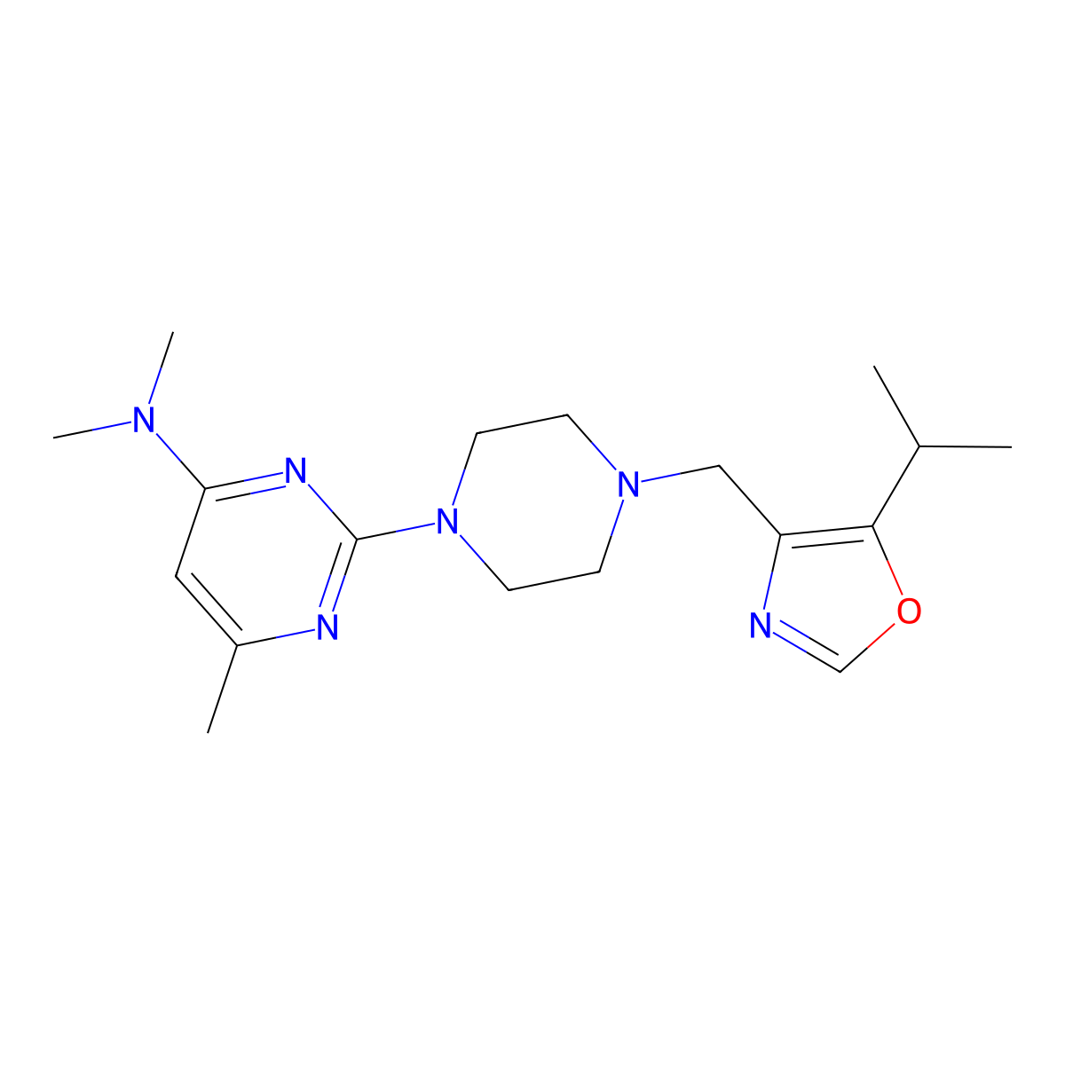 N,N,6-trimethyl-2-(4-{[5-(propan-2-yl)-1,3-oxazol-4-yl]methyl}piperazin-1-yl)pyrimidin-4-amine molecular structure, CAS 2742014-18-0
