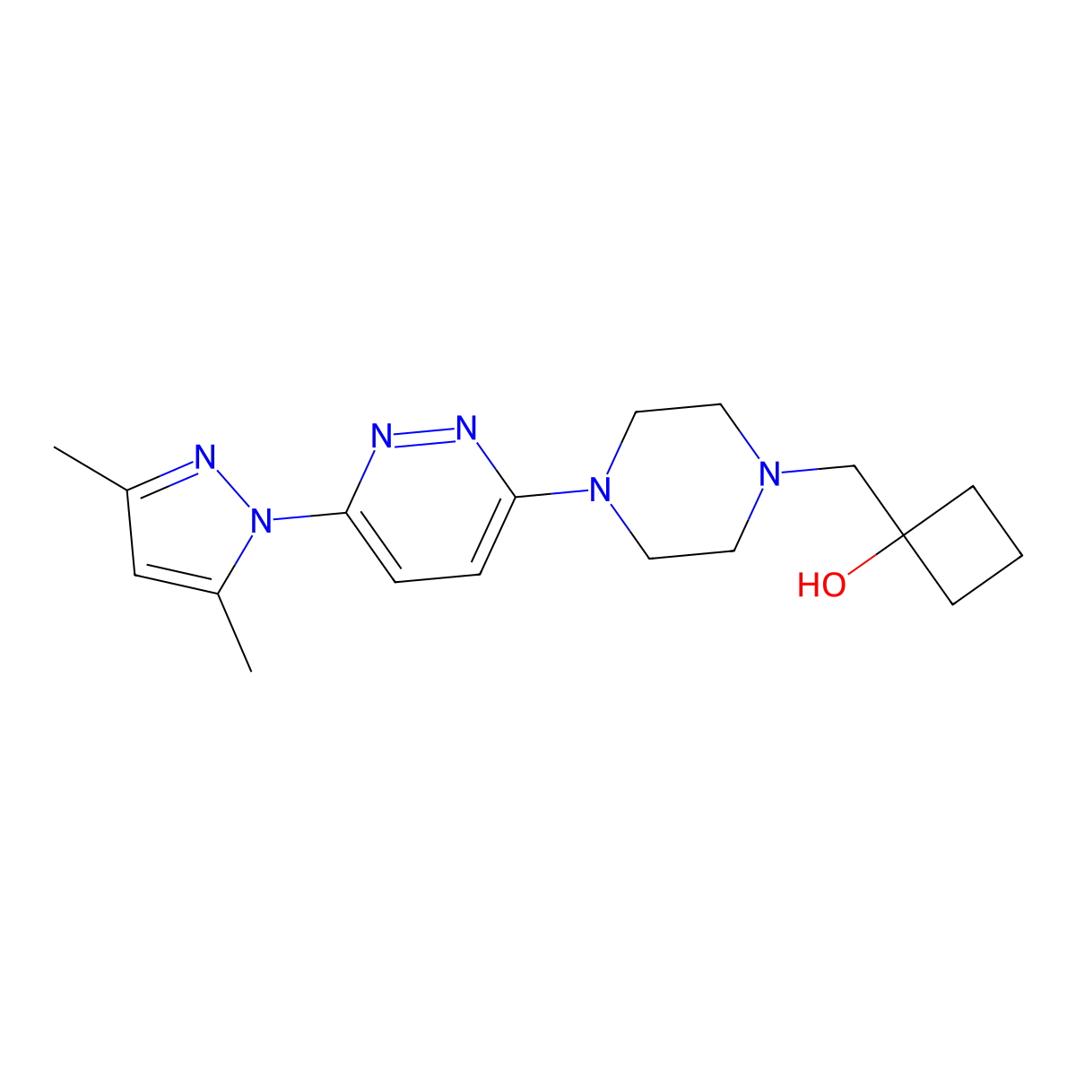 1-({4-[6-(3,5-dimethyl-1H-pyrazol-1-yl)pyridazin-3-yl]piperazin-1-yl}methyl)cyclobutan-1-ol molecular structure, CAS 2742014-19-1