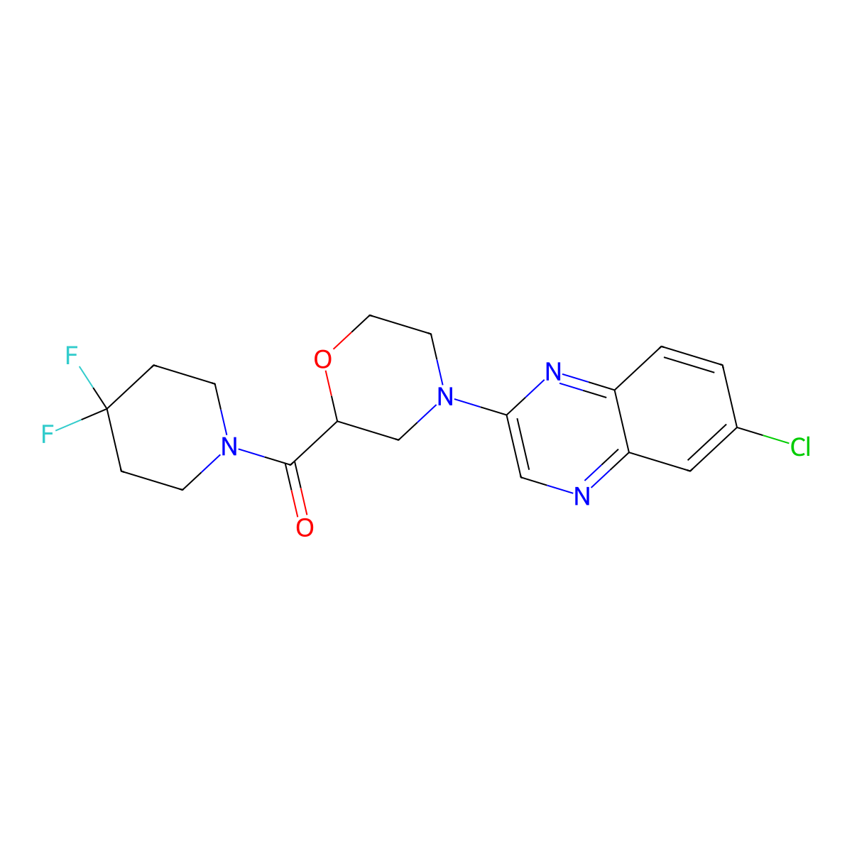 6-Chloro-2-[2-(4,4-difluoropiperidine-1-carbonyl)morpholin-4-yl]quinoxaline molecular structure, CAS 2742014-22-6