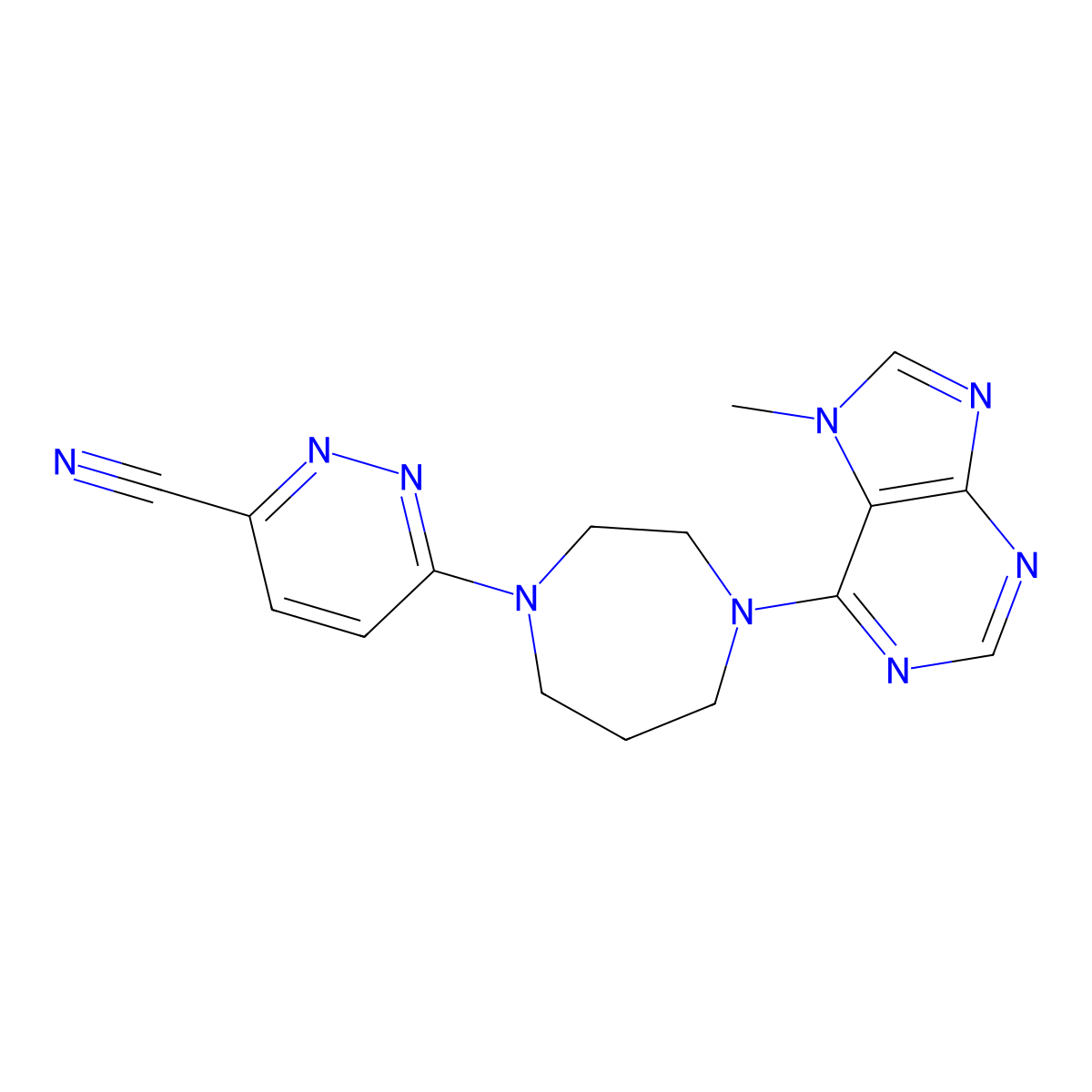 6-[4-(7-methyl-7H-purin-6-yl)-1,4-diazepan-1-yl]pyridazine-3-carbonitrile molecular structure, CAS 2742014-23-7