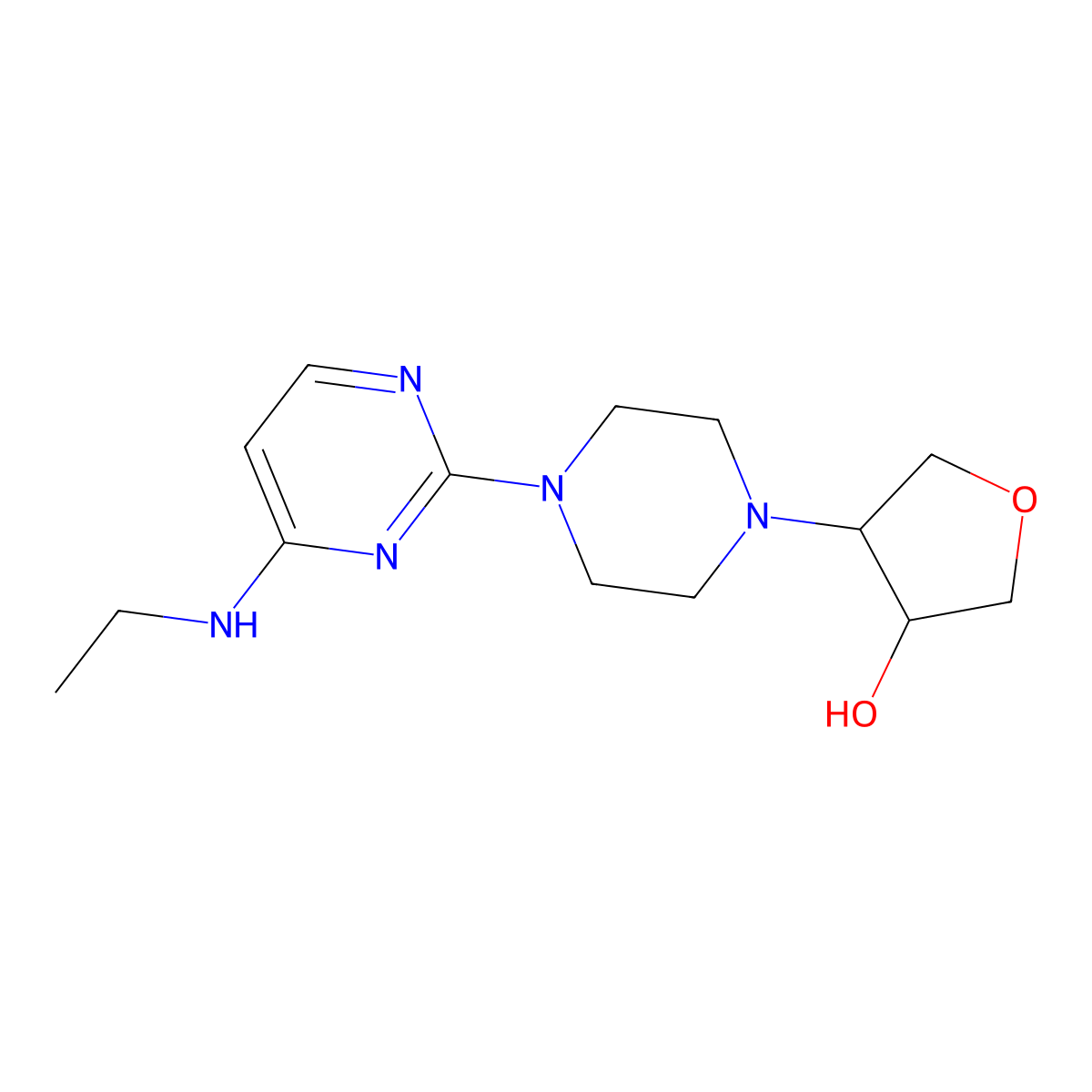 4-{4-[4-(Ethylamino)pyrimidin-2-yl]piperazin-1-yl}oxolan-3-ol molecular structure, CAS 2742014-26-0