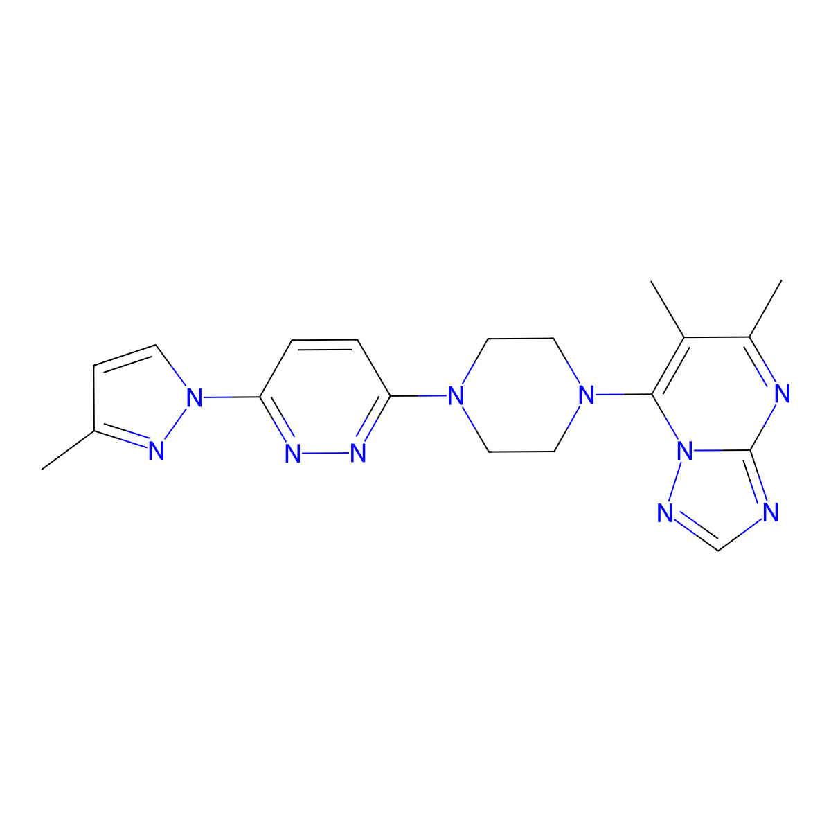 3-(4-{5,6-dimethyl-[1,2,4]triazolo[1,5-a]pyrimidin-7-yl}piperazin-1-yl)-6-(3-methyl-1H-pyrazol-1-yl)pyridazine molecular structure, CAS 2742014-29-3
