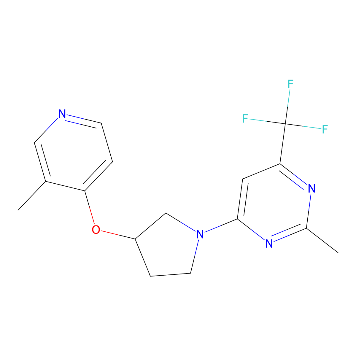 2-Methyl-4-{3-[(3-methylpyridin-4-yl)oxy]pyrrolidin-1-yl}-6-(trifluoromethyl)pyrimidine molecular structure, CAS 2742014-31-7