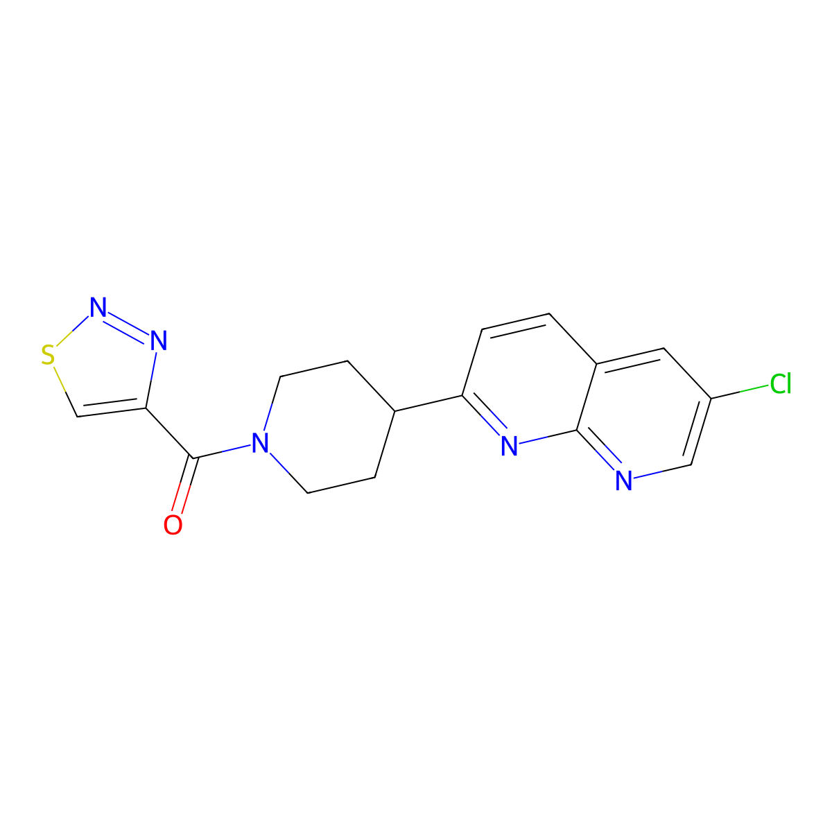6-Chloro-2-[1-(1,2,3-thiadiazole-4-carbonyl)piperidin-4-yl]-1,8-naphthyridine molecular structure, CAS 2742014-34-0