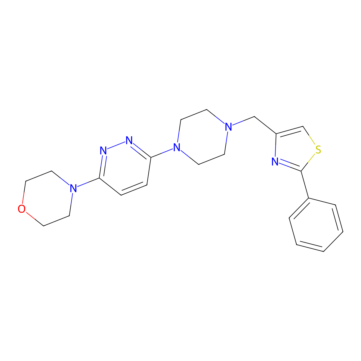 4-[6-[4-[(2-Phenyl-1,3-thiazol-4-yl)methyl]piperazin-1-yl]pyridazin-3-yl]morpholine molecular structure, CAS 2742014-35-1