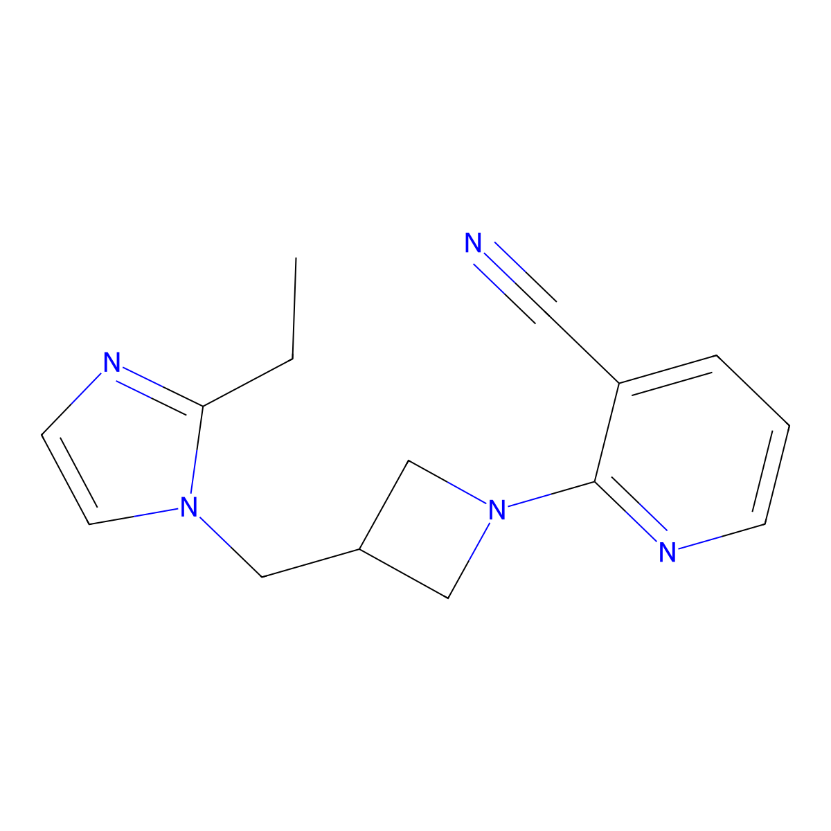 2-{3-[(2-ethyl-1H-imidazol-1-yl)methyl]azetidin-1-yl}pyridine-3-carbonitrile molecular structure, CAS 2742014-36-2