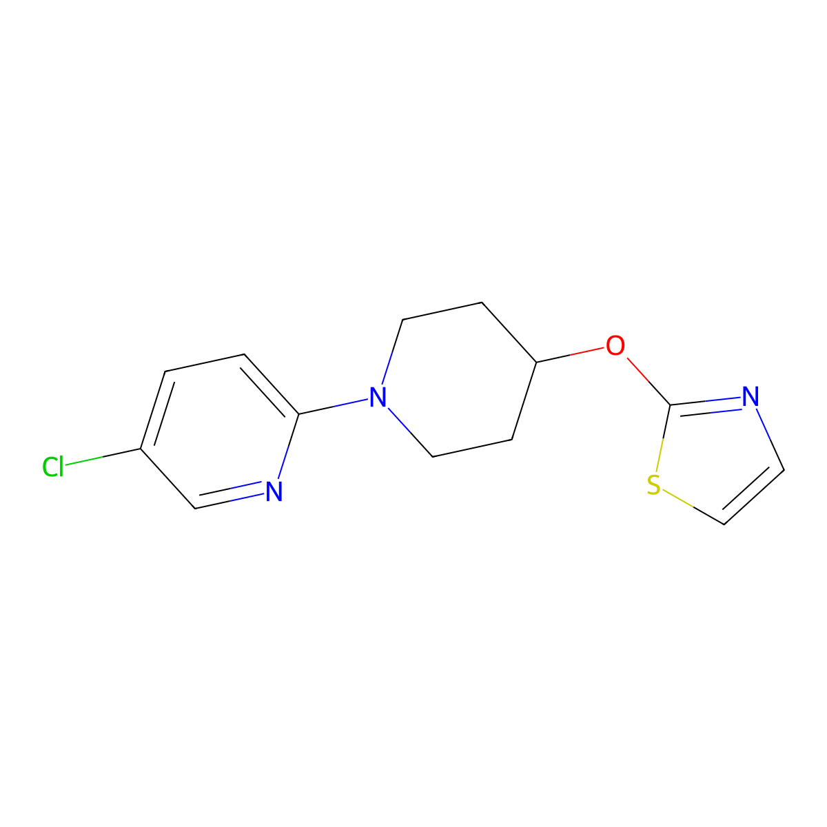 5-Chloro-2-[4-(1,3-thiazol-2-yloxy)piperidin-1-yl]pyridine molecular structure, CAS 2742014-37-3