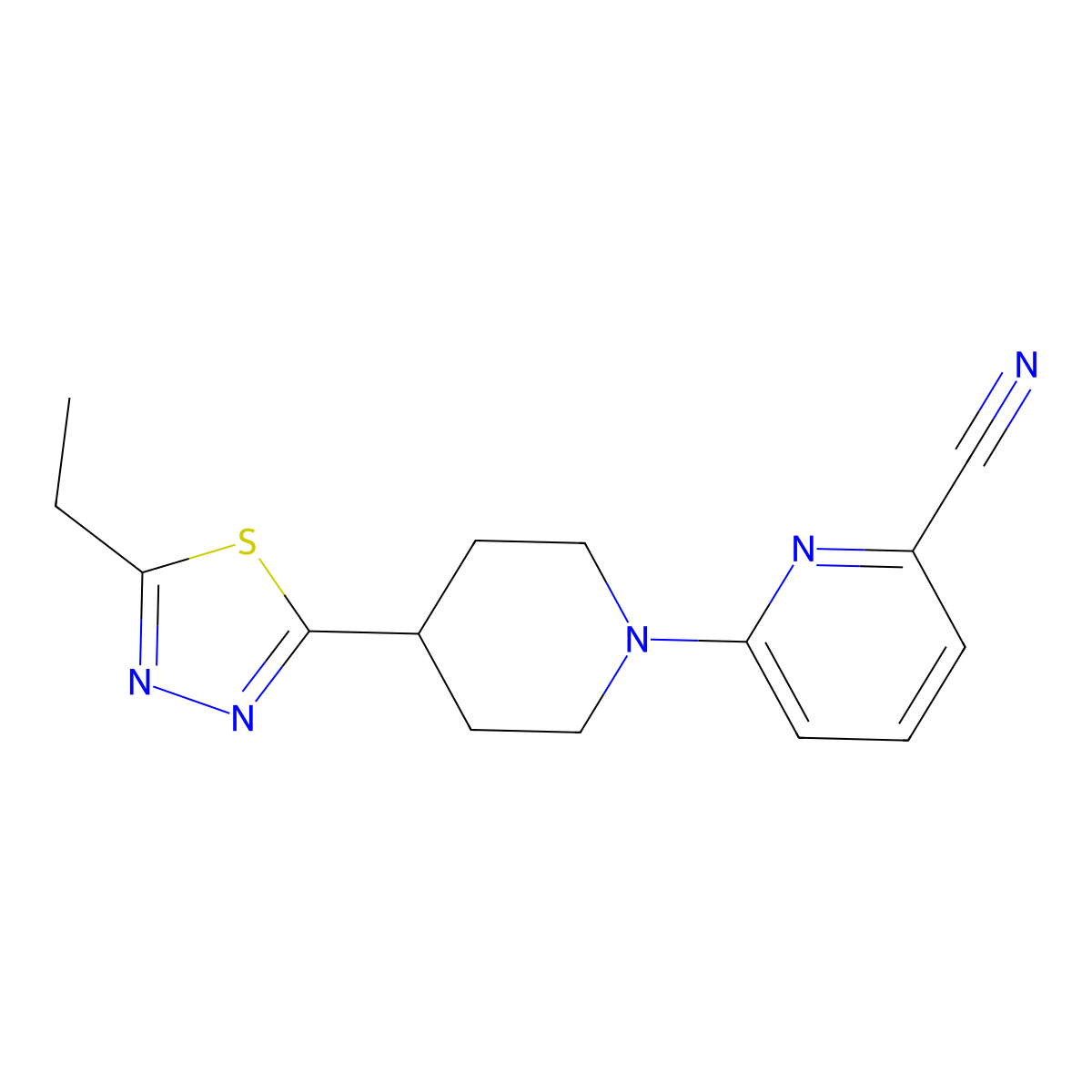 6-[4-(5-Ethyl-1,3,4-thiadiazol-2-yl)piperidin-1-yl]pyridine-2-carbonitrile molecular structure, CAS 2742014-38-4