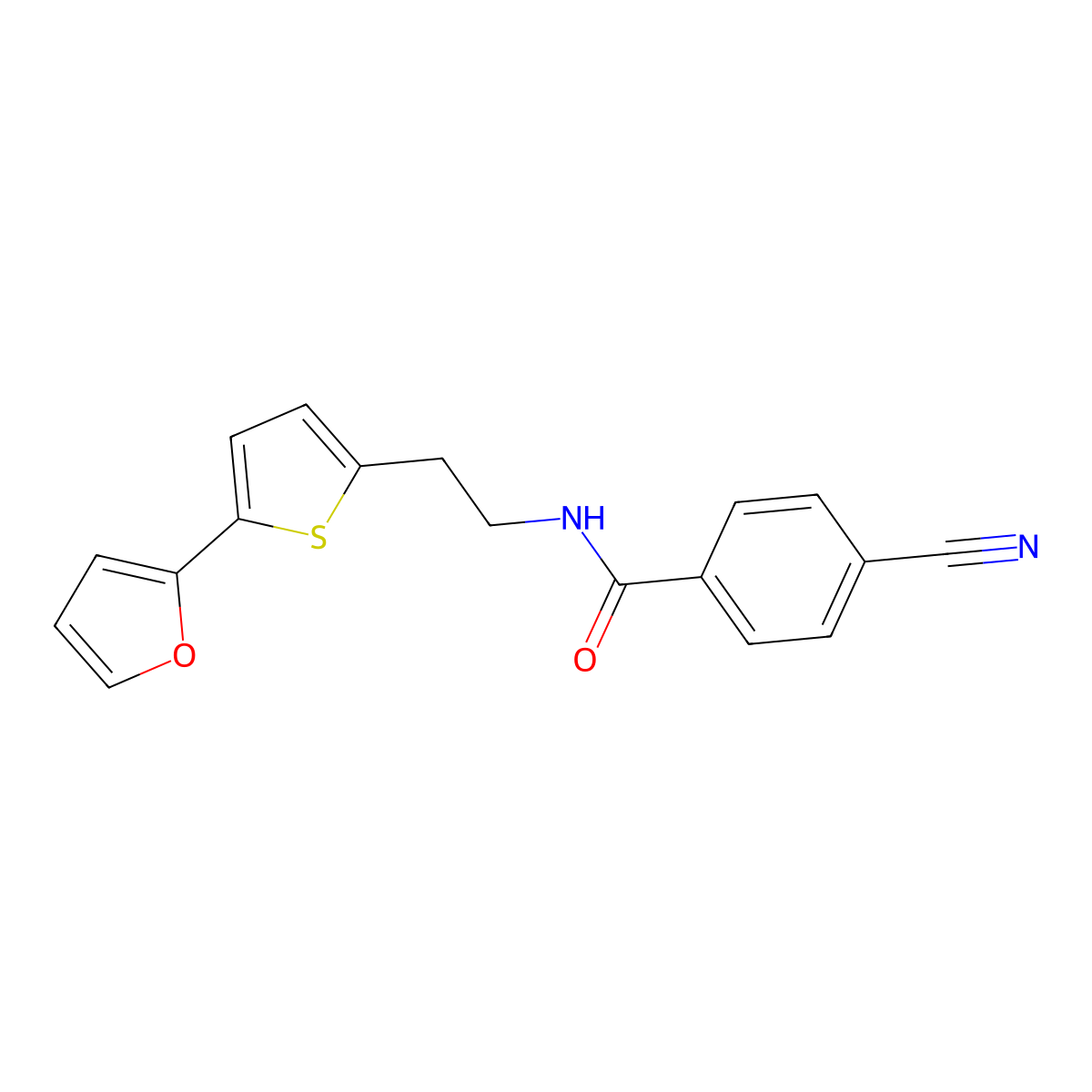4-cyano-N-[2-[5-(furan-2-yl)thiophen-2-yl]ethyl]benzamide molecular structure, CAS 2742014-40-8