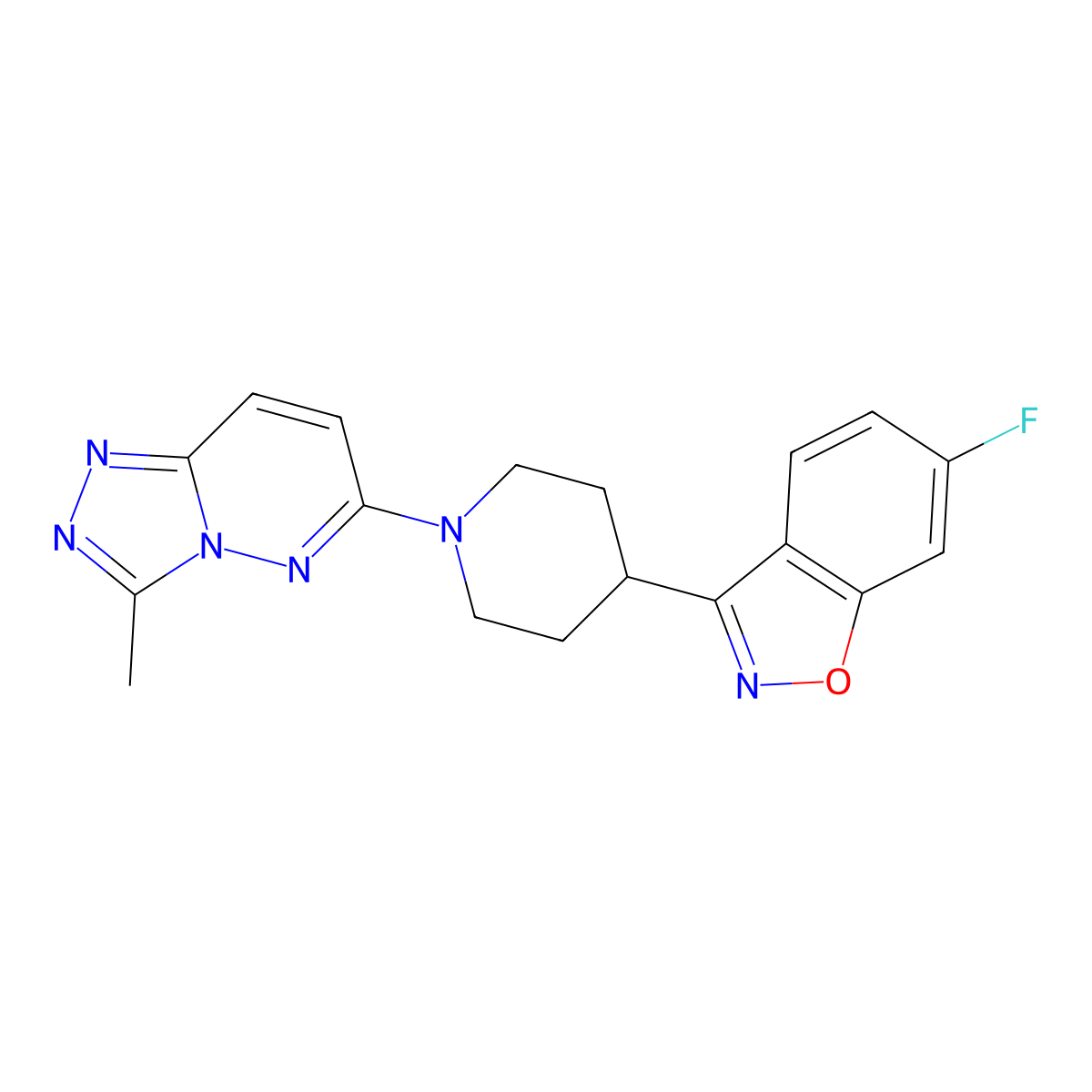 6-Fluoro-3-(1-{3-methyl-[1,2,4]triazolo[4,3-b]pyridazin-6-yl}piperidin-4-yl)-1,2-benzoxazole molecular structure, CAS 2742014-41-9