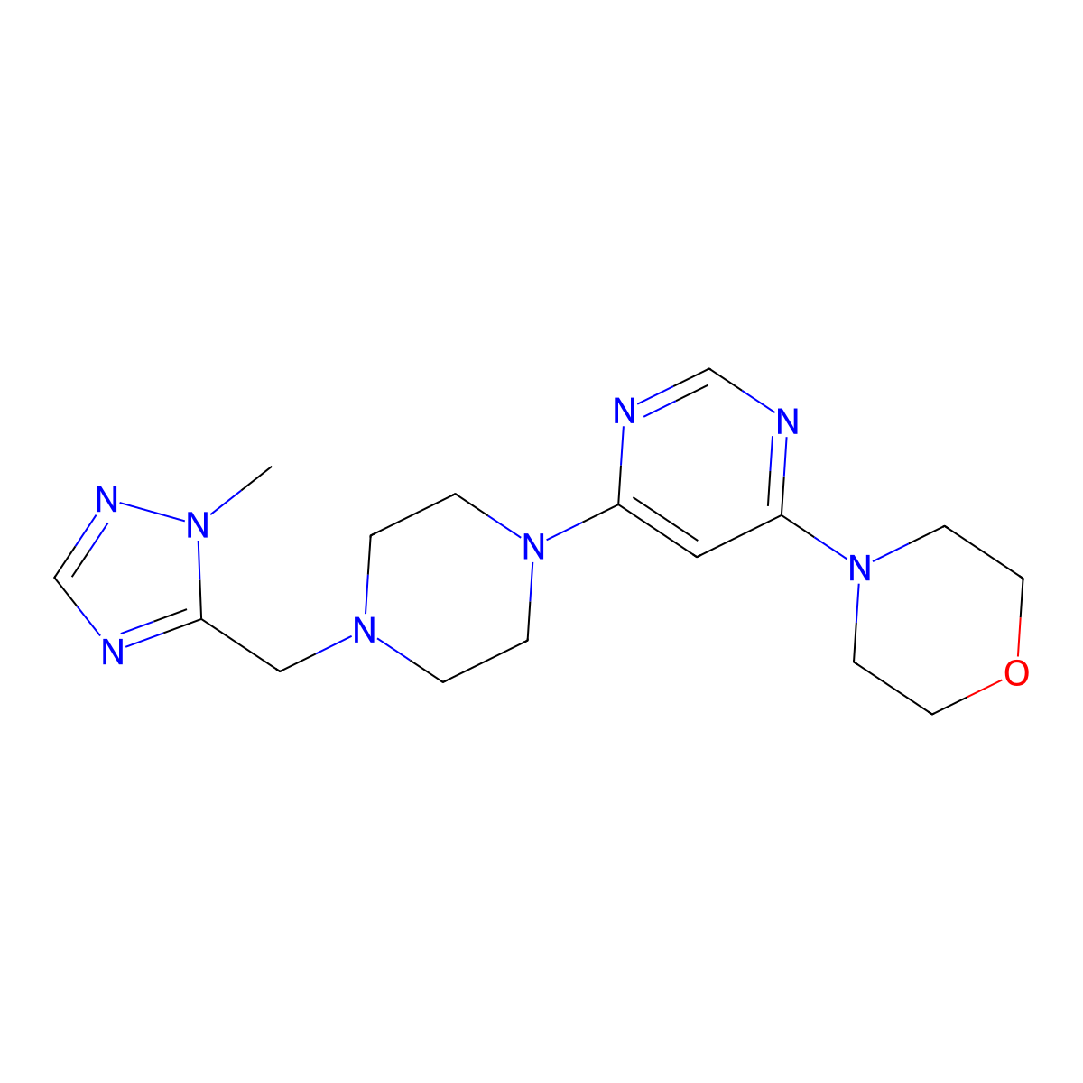 4-(6-{4-[(1-methyl-1H-1,2,4-triazol-5-yl)methyl]piperazin-1-yl}pyrimidin-4-yl)morpholine molecular structure, CAS 2742014-42-0