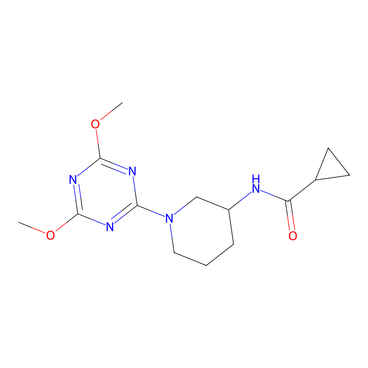 N-[1-(4,6-dimethoxy-1,3,5-triazin-2-yl)piperidin-3-yl]cyclopropanecarboxamide molecular structure, CAS 2742014-43-1