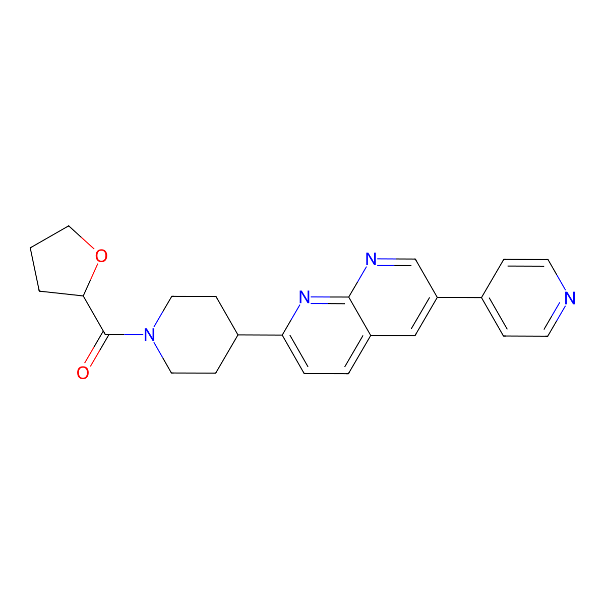 2-[1-(Oxolane-2-carbonyl)piperidin-4-yl]-6-(pyridin-4-yl)-1,8-naphthyridine molecular structure, CAS 2742014-45-3